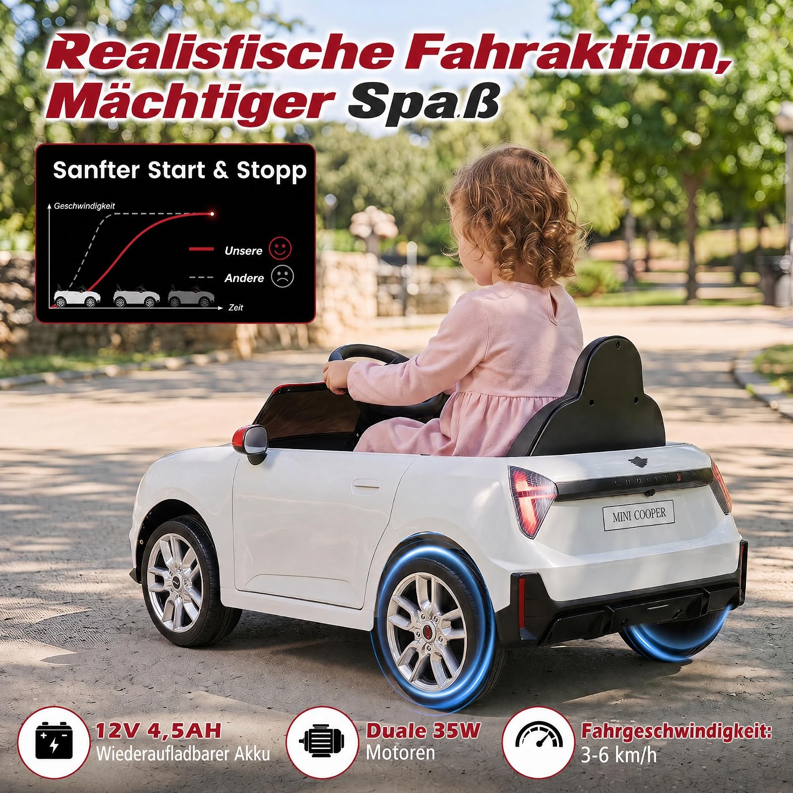 COSTWAY Samochód dziecięcy 12 V BMW Mini Design, samochód elektryczny dla