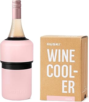Huski Wine Cooler | Award Winning Iceless Design | Keeps Wine Cold up to 6 Hours | Wine Accessory | Next Generation Ice Bucket | Fits Some Champagne Bottles | Gift for Wine Lovers (Powder Pink)