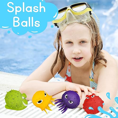 4E's Novelty Sea Animal Octopus Water Balls 4 Pack - Pool Toys Outdoor Activity Game Bath Tub Sensory Octopus Absorbent Water Splash Balls Bomb, Swimming Pool Floating Swim Toys