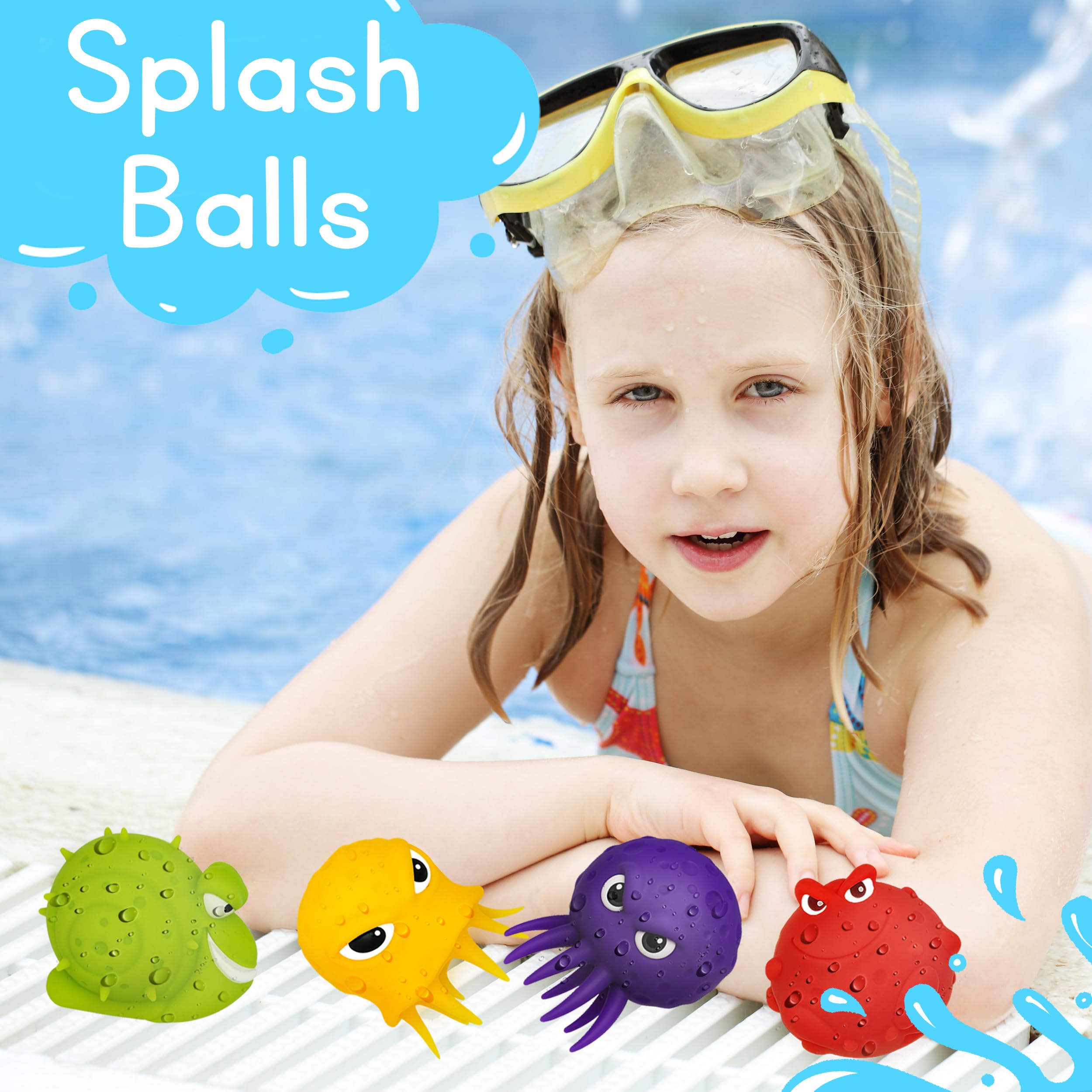 4E's Novelty Bolas de agua de pulpo de animales marinos, paquete de 4, bolas sensoriales de pulpo para salpicaduras de agua, relleno de cesta de Pascua