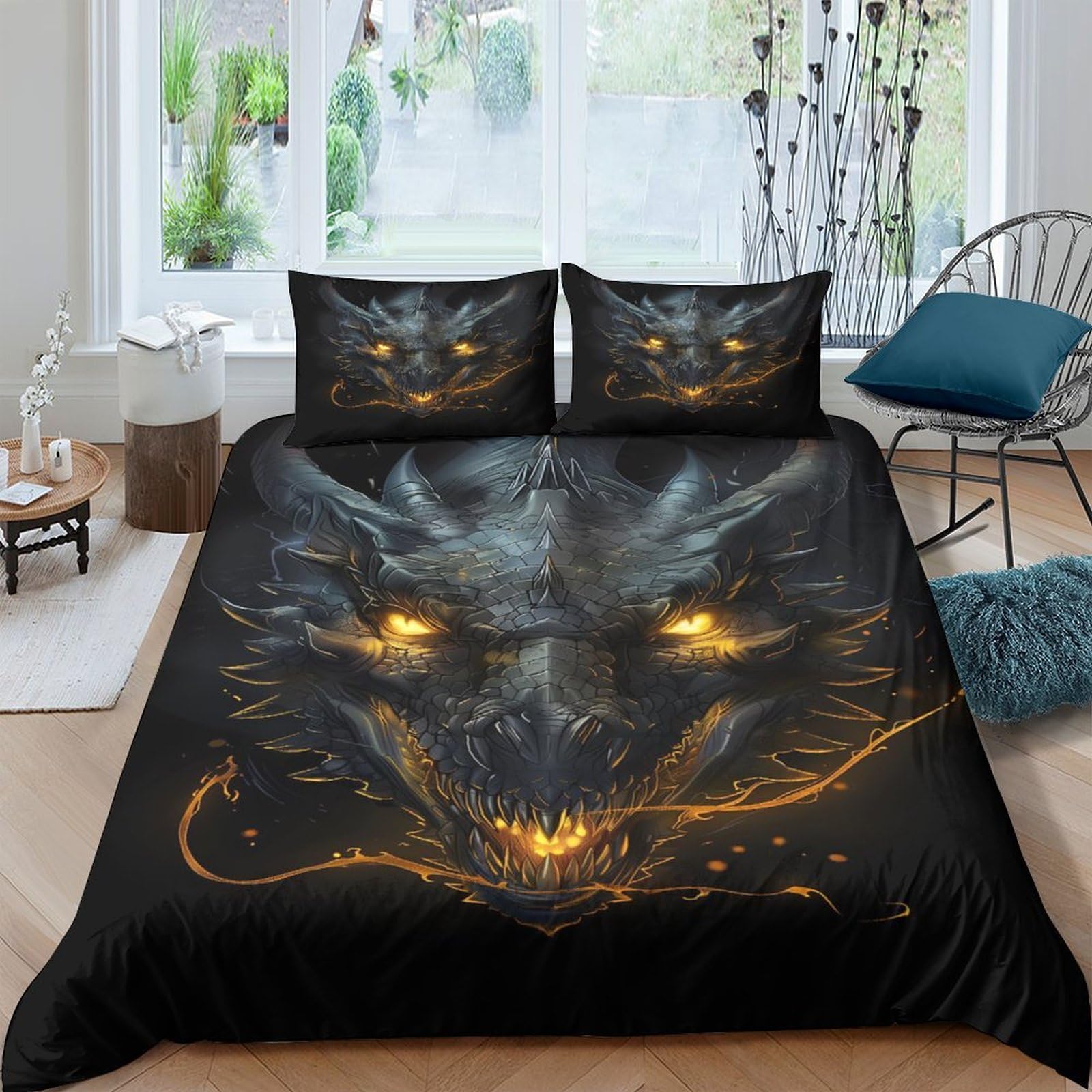 Ctjqhvkz Style-8 3D Printed Dark Dragon Fitted Sheet Microfiber Soft Black Flame Mattress Cover For Bedroom Dorm Decor Washable Single（135X200cm）