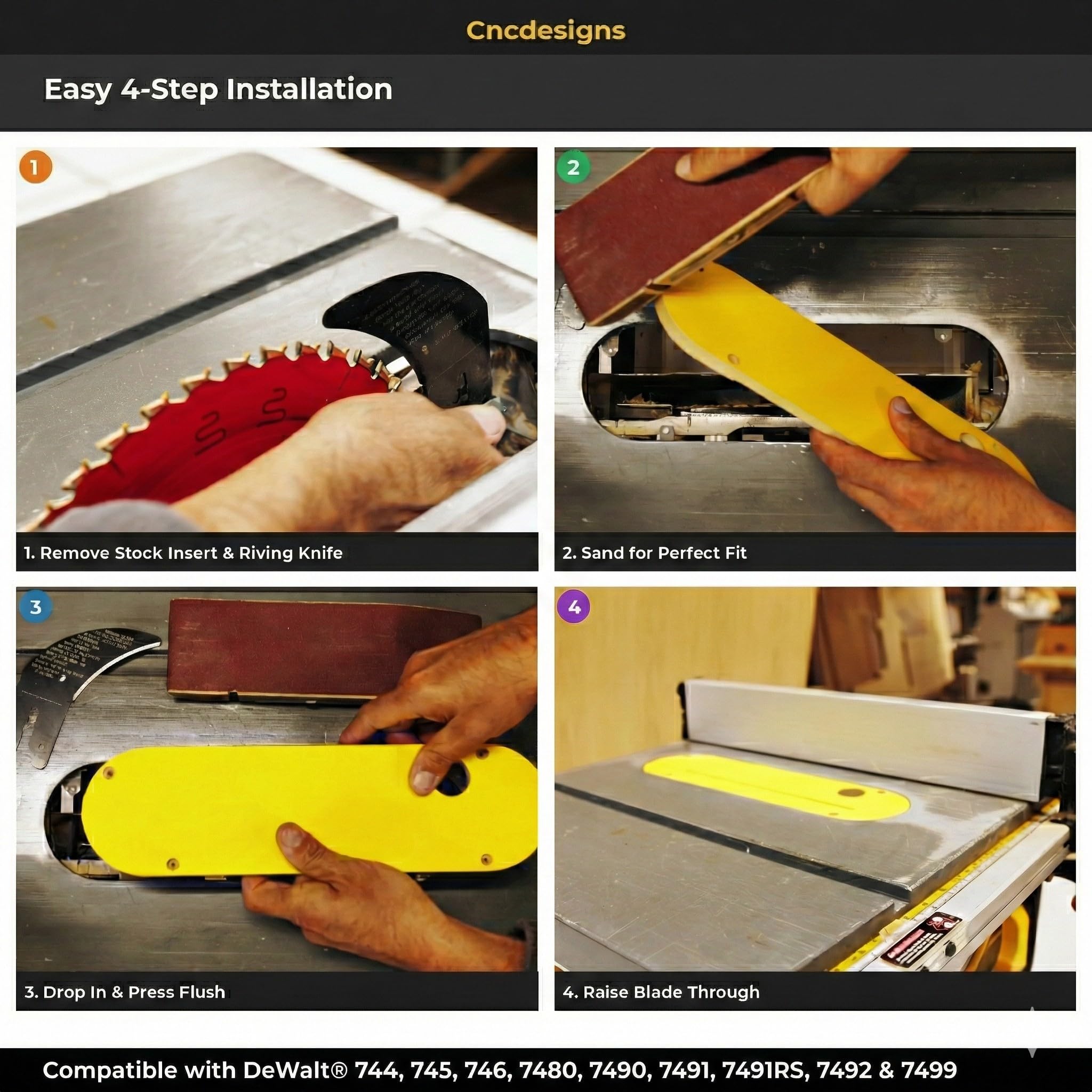 Cncdesigns Zero Clearance Inserts (4-Pack) for DeWalt 744, 745