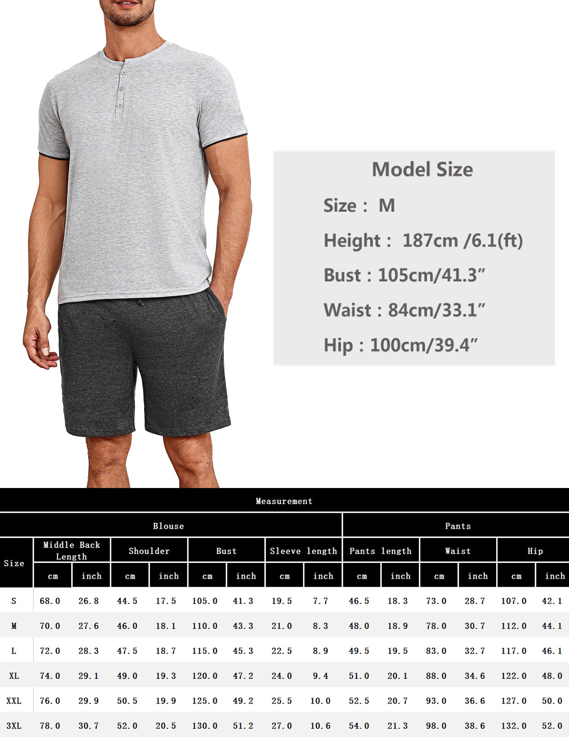 Uniexcosm Schlafanzug Herren Kurz Zweiteiliger Pyjama Set Kurzarm Nachtwäsche und Schlafshorts Sommer-Pyjama für Männer