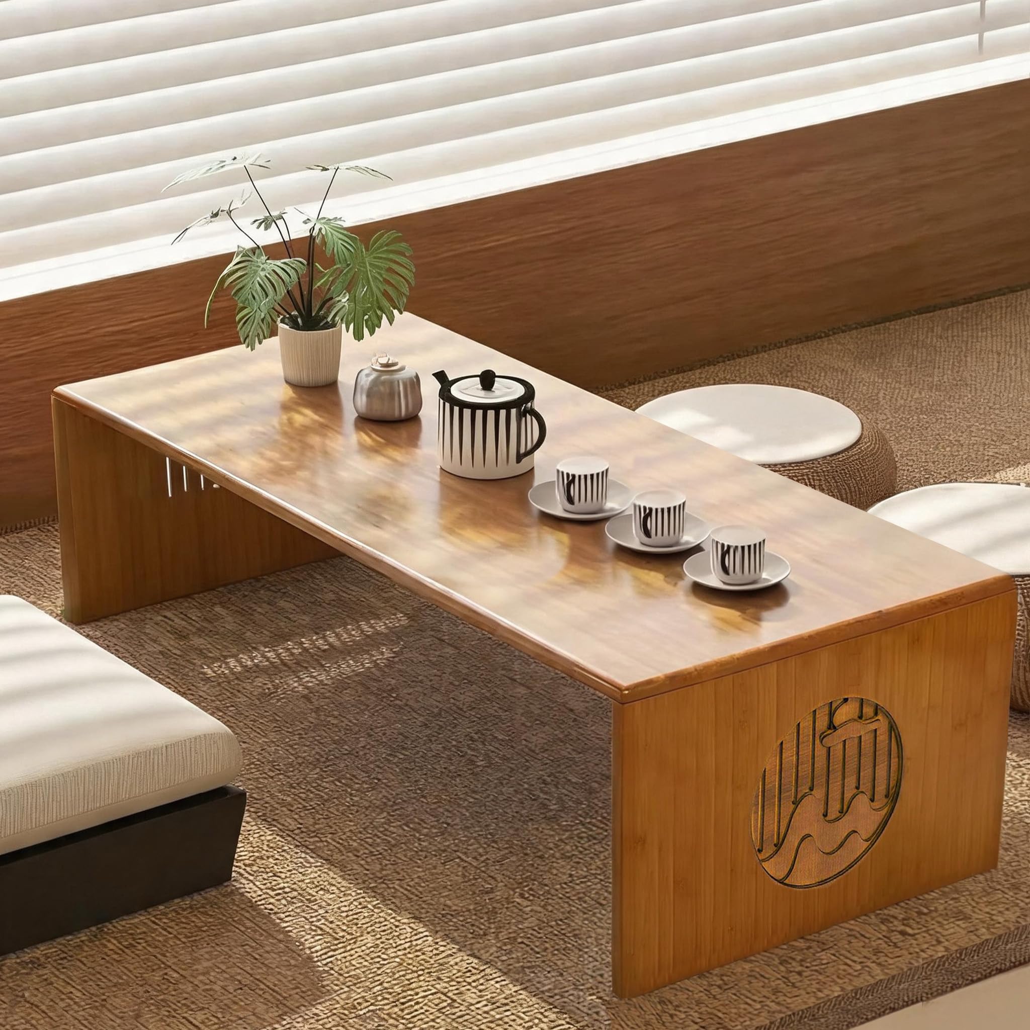 Foldable Japanese Floor Table, Low Folding Coffee Table Small