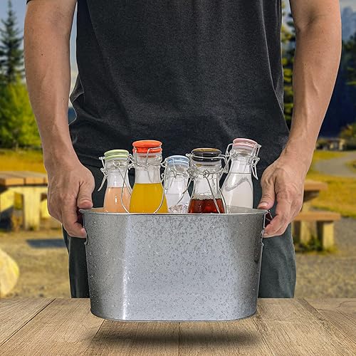 Miniatura 3 de BARsics Tina de metal galvanizado de tamaño mediano de 5 cuartos para bebidas, botellas de cerveza, macetas y decoración, ligera y duradera, 12 x 8