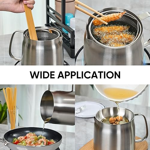 Miniatura 8 de Recipiente de aceite de acero inoxidable 304 de 68 oz2 L, olla de filtro de aceite de cocina con filtro de malla, recipiente de grasa con tapa para