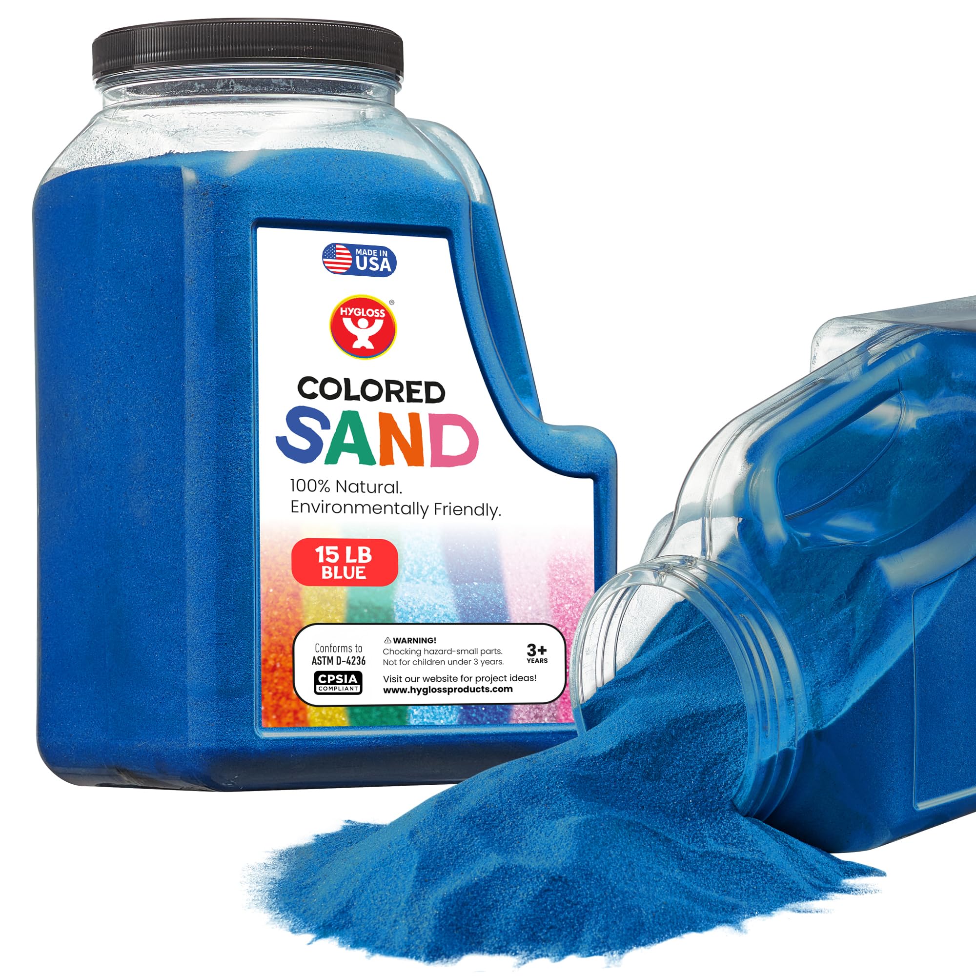 Hygloss Colored Sand for Crafts - 15 lb Bottle, Blue - Vibrant Colorful Fine Sensory Play Sand Art Kits for Kids - Classroom Activities for Children 3 4 5 6 7 8 9 10 11 12 - Safe for Ages 3+