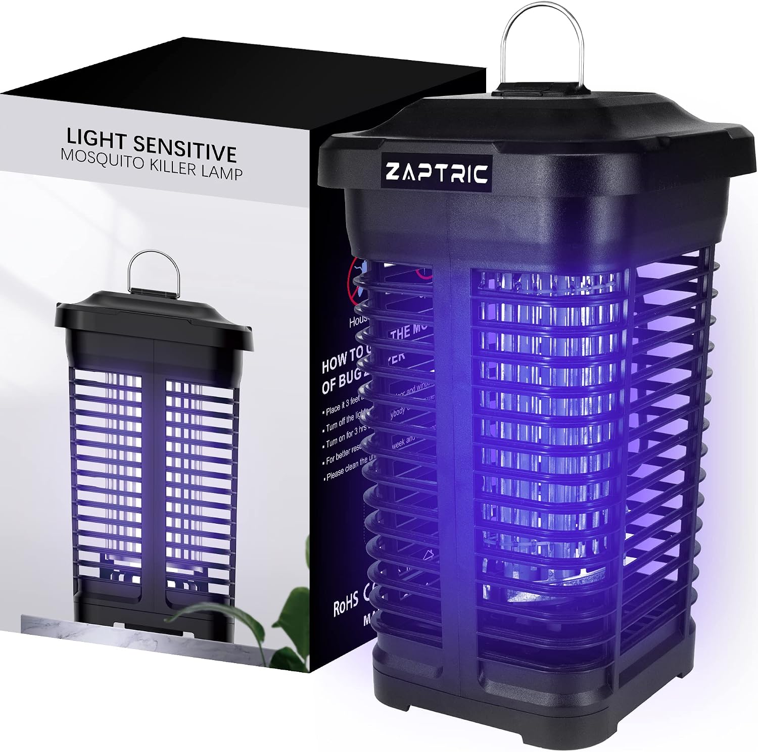 ZAPTRIC Bug Zapper for Indoor and Outdoor, 4200V Electric Fly Swatter, Auto On/Off, Gnat Mosquito Zapper Fly Trap for Home, Kitchen, Backyard, Camping, Balcony