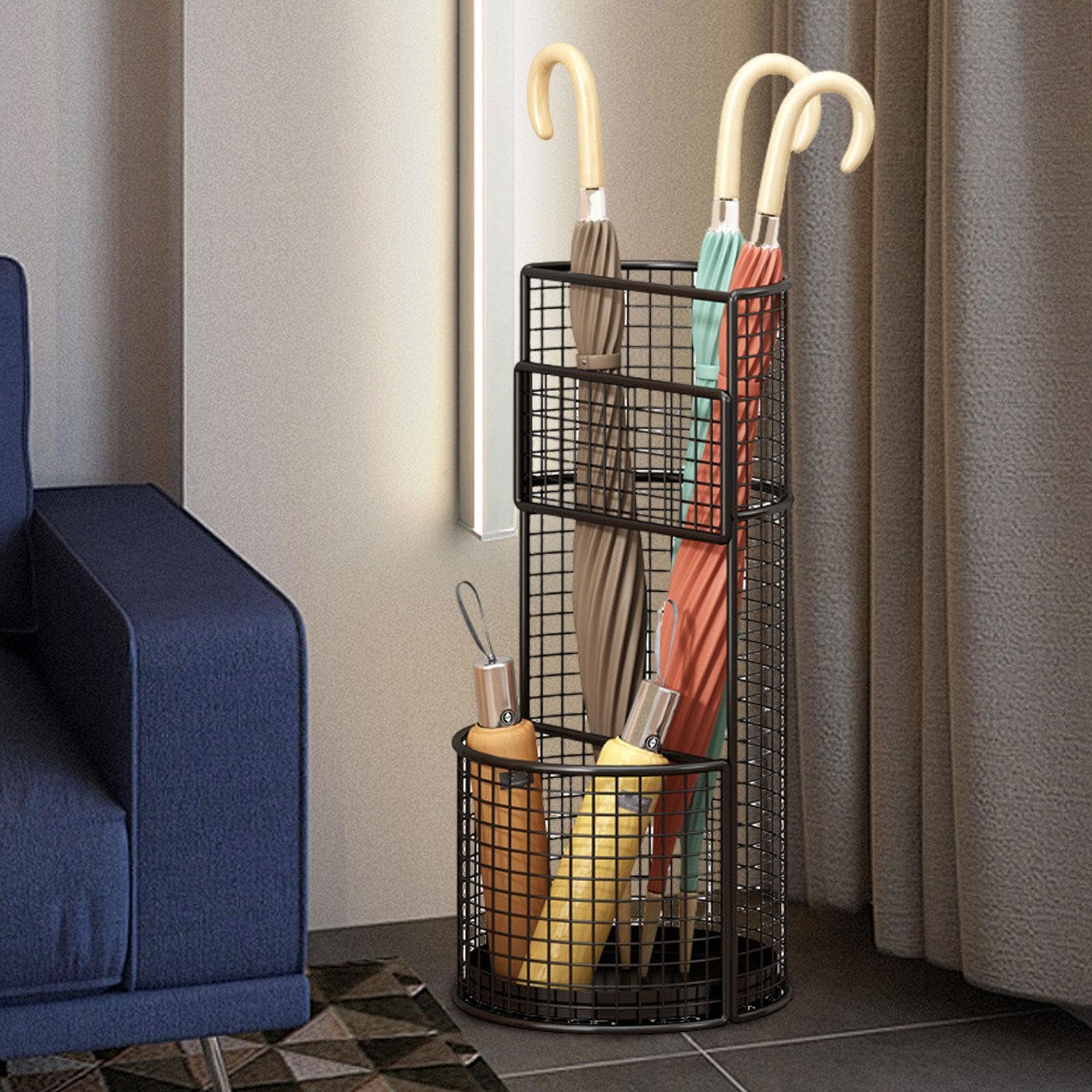 Soporte para Bastones con Desagüe, Organizador para Entrada, Porche Y Oficina, Negro, Individual
