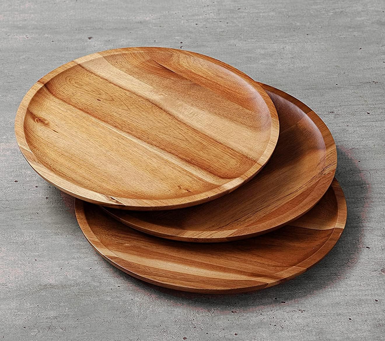70% Off Discount FANICHI Acacia Wood Dinner Plates, 11 Inch Round Wood Plates Set of 3, Easy Cleaning & Christmas Gift(Set Of 3)