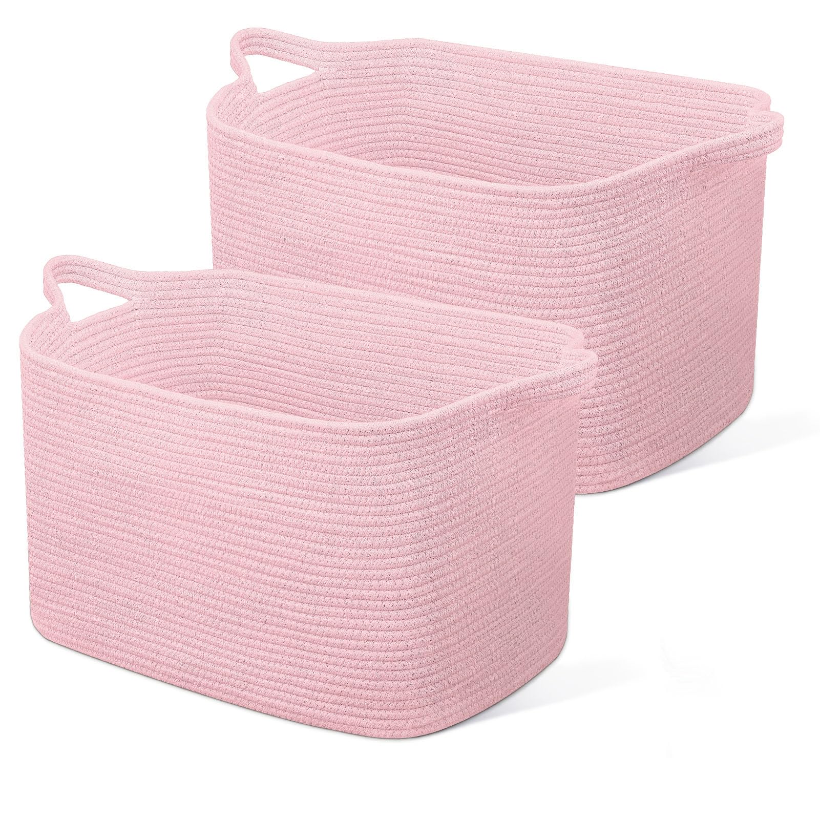 JOJOSEE Large Storage Basket, Blanket Basket for Clothes Bedding, Woven Storage Baskets, Toy Storage for Kids, Rope Basket for Living Room, Nursery, Bedroom 55x38x30 cm (Pink, 2 Pack)
