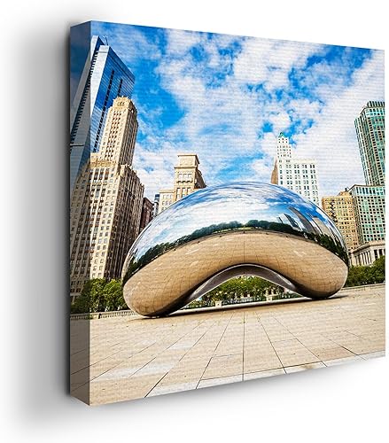 MAVIS PRINT Arte de pared en lienzo de Chicago City de 14 x 14 pulgadas, decoración de pared de ciudad  Impresión HD y marco de madera  Decoración