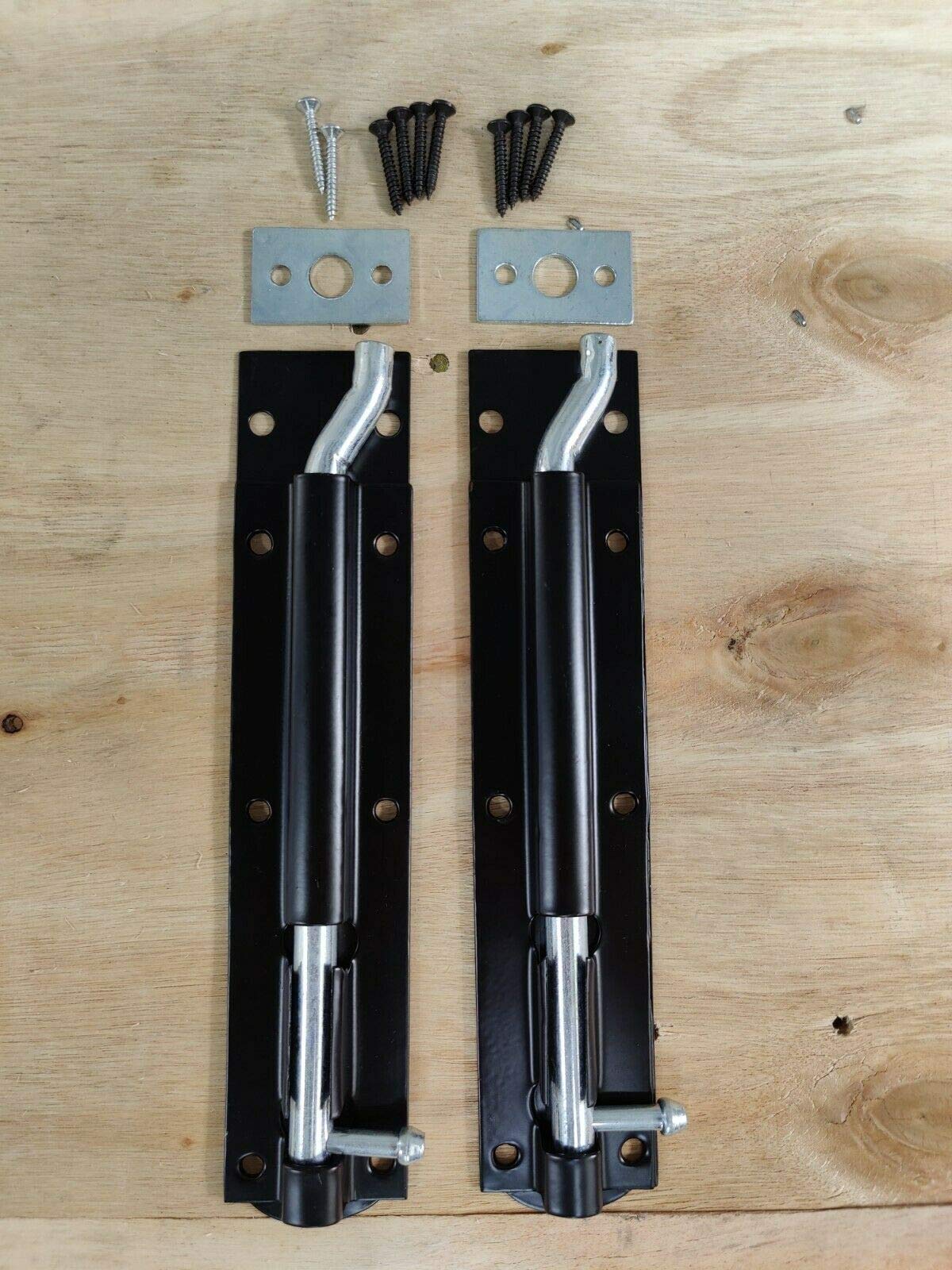 2 Heavy Garden Gate Shed Sliding Door 8" Cranked Necked Tower Bolt Black Latch