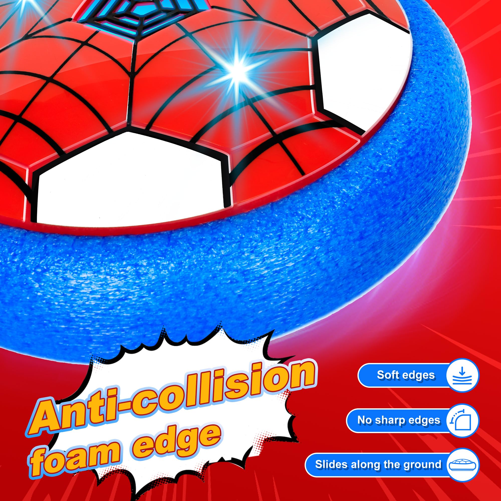 Spider Ballon de Foot Aéroglisseur LED - Lot de 2, Jouet Enfant Air Power Football 3-12 Ans, Football Enfant pour Intérieur/Extérieur, Idée Cadeau Garçon/Fille (Anniversaire, Noël)-RB
