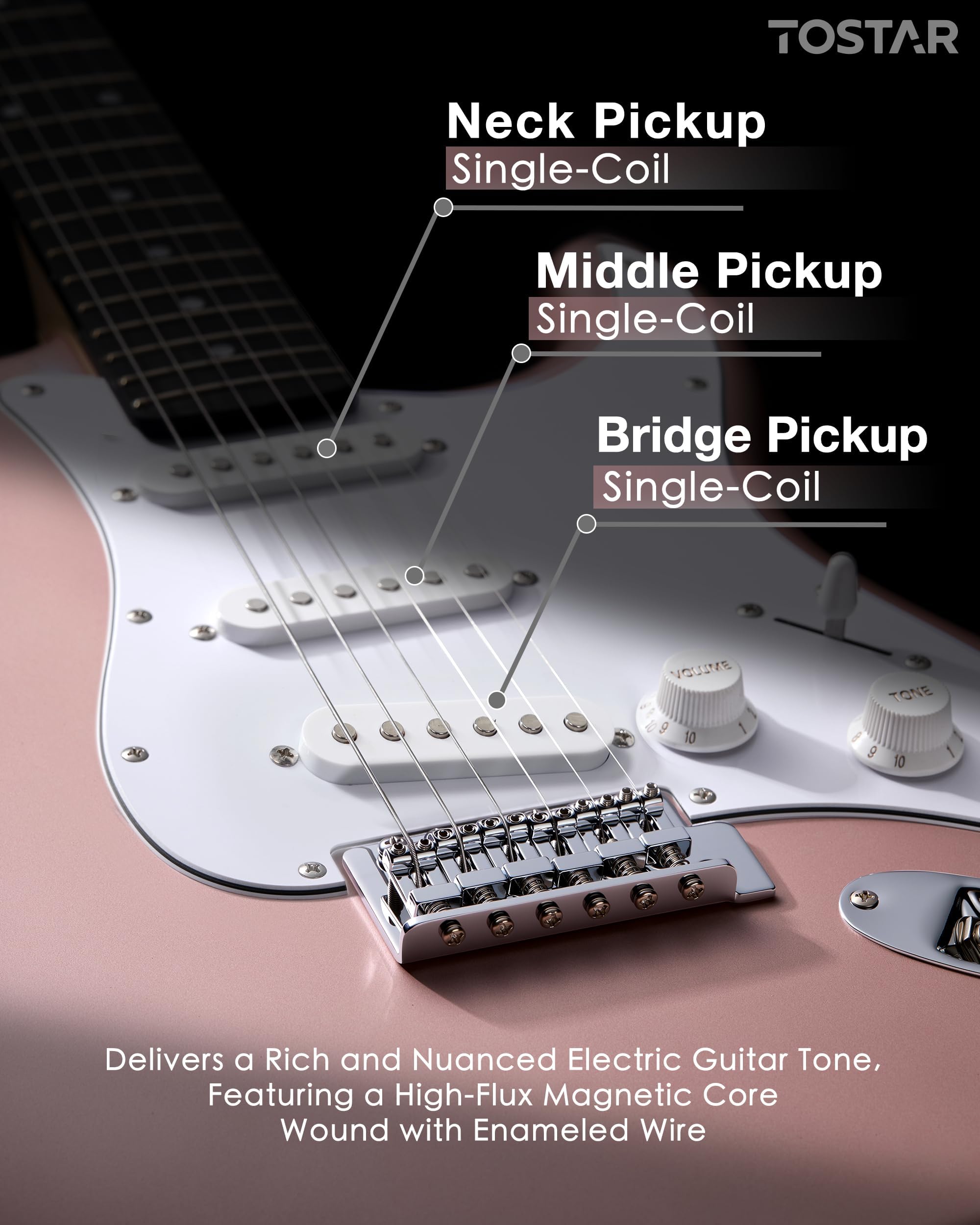 Kit per chitarra elettrica per principianti da 99 cm con amplificatore e pickup HSS, set completo per principianti con elementi essenziali, custodia da concerto, corde extra, accordatore digitale