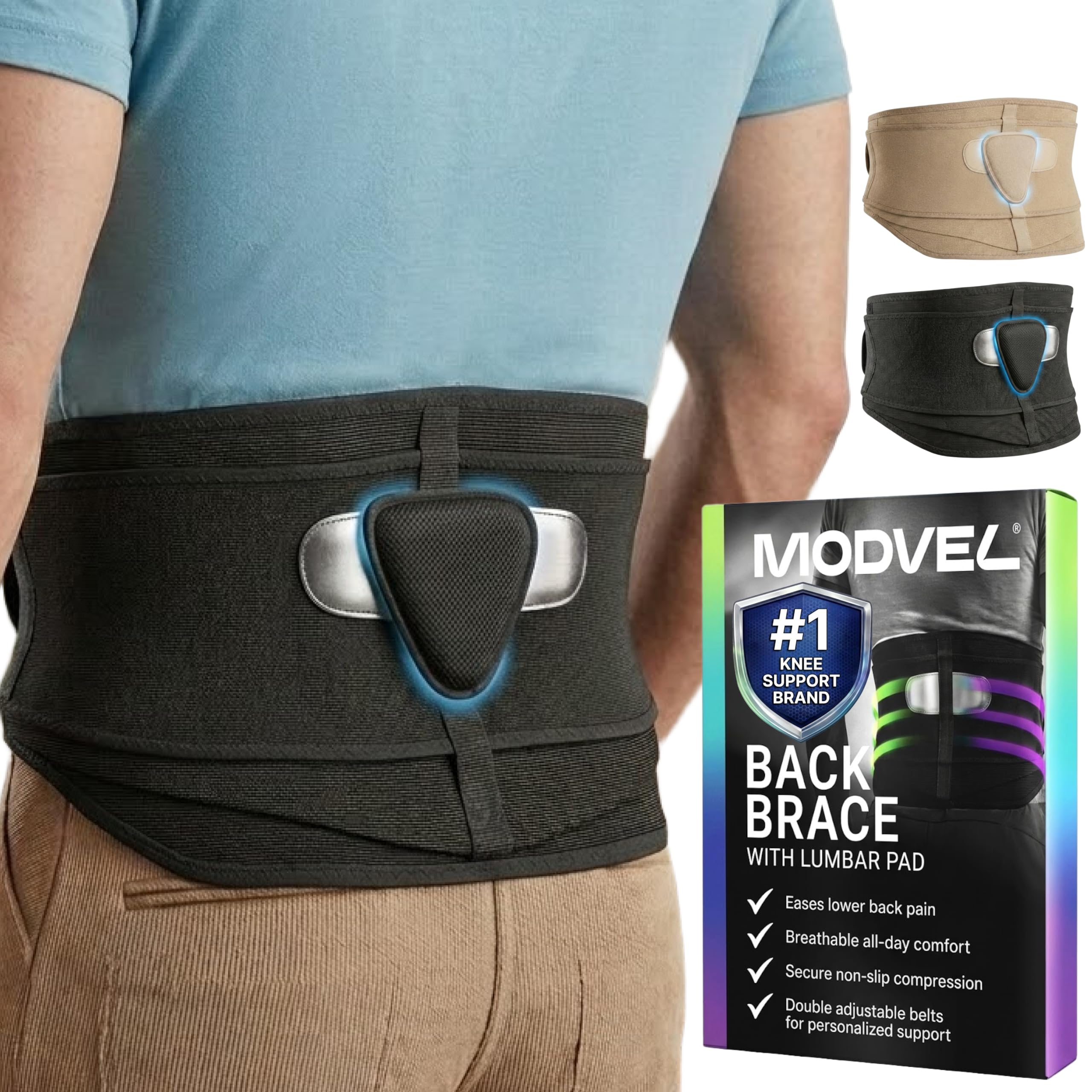 MODVEL Rückenbandage Lordosenstütze für den unteren Rücken für Damen und Herren, Rückengurt Orthopädische Körperhaltungskorrektor-Bandage 3XL [Schwarz]