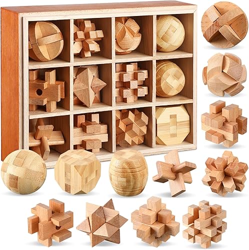 Yilloog Juego de rompecabezas de madera de 12 piezas, rompecabezas de aprendizaje y juegos educativos rompecabezas de madera 3D para desafiantes