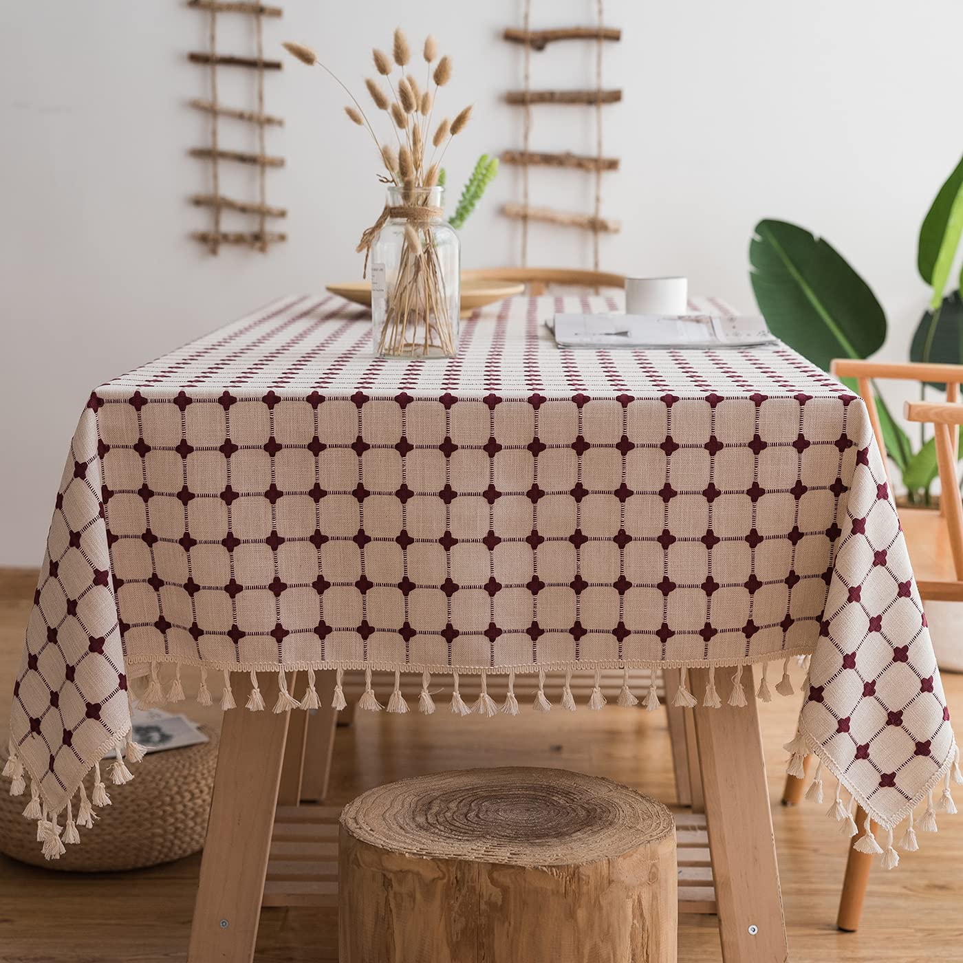 Nappe de table coton lin lavable 130x210cm broderie rectangulaire