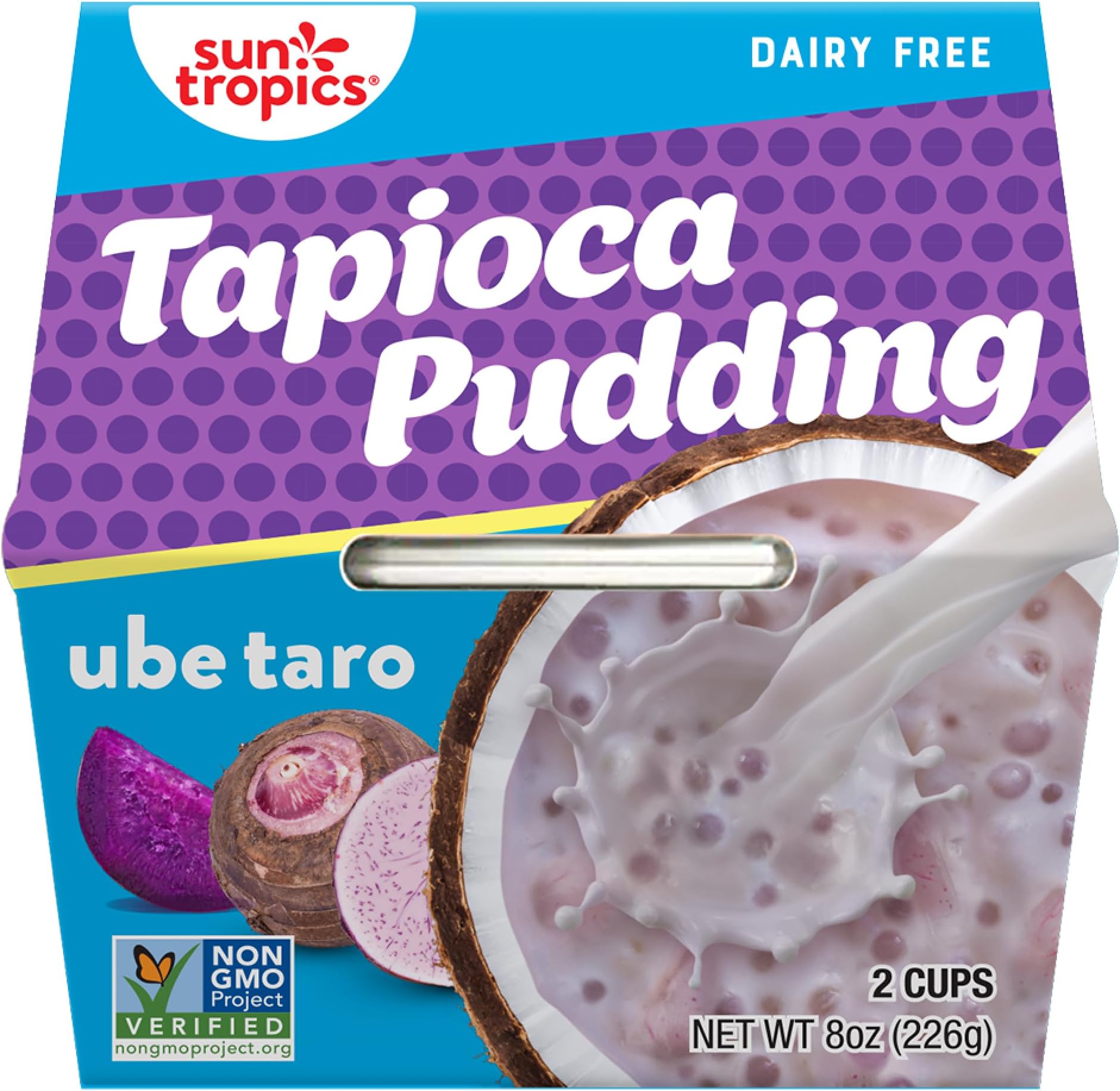 Sun Tropics Tapioca Pudding, Ube Taro | Vegan Dairy Free Pudding | Gluten Free, Non-GMO Project Verified | Ready-to-Eat Cups | 4oz (Pack of 12)