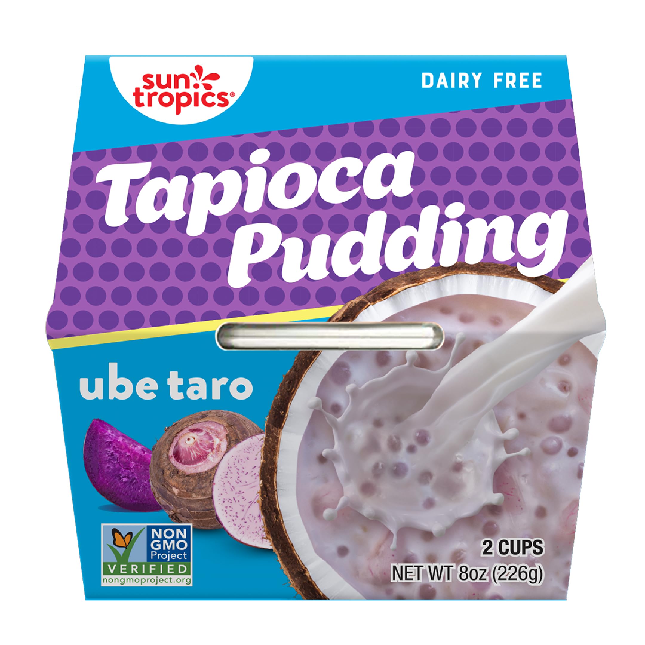 Sun Tropics Tapioca Pudding, Ube Taro | Vegan Dairy Free Pudding | Gluten Free, Non-GMO Project Verified | Ready-to-Eat Cups | 4oz (Pack of 12)
