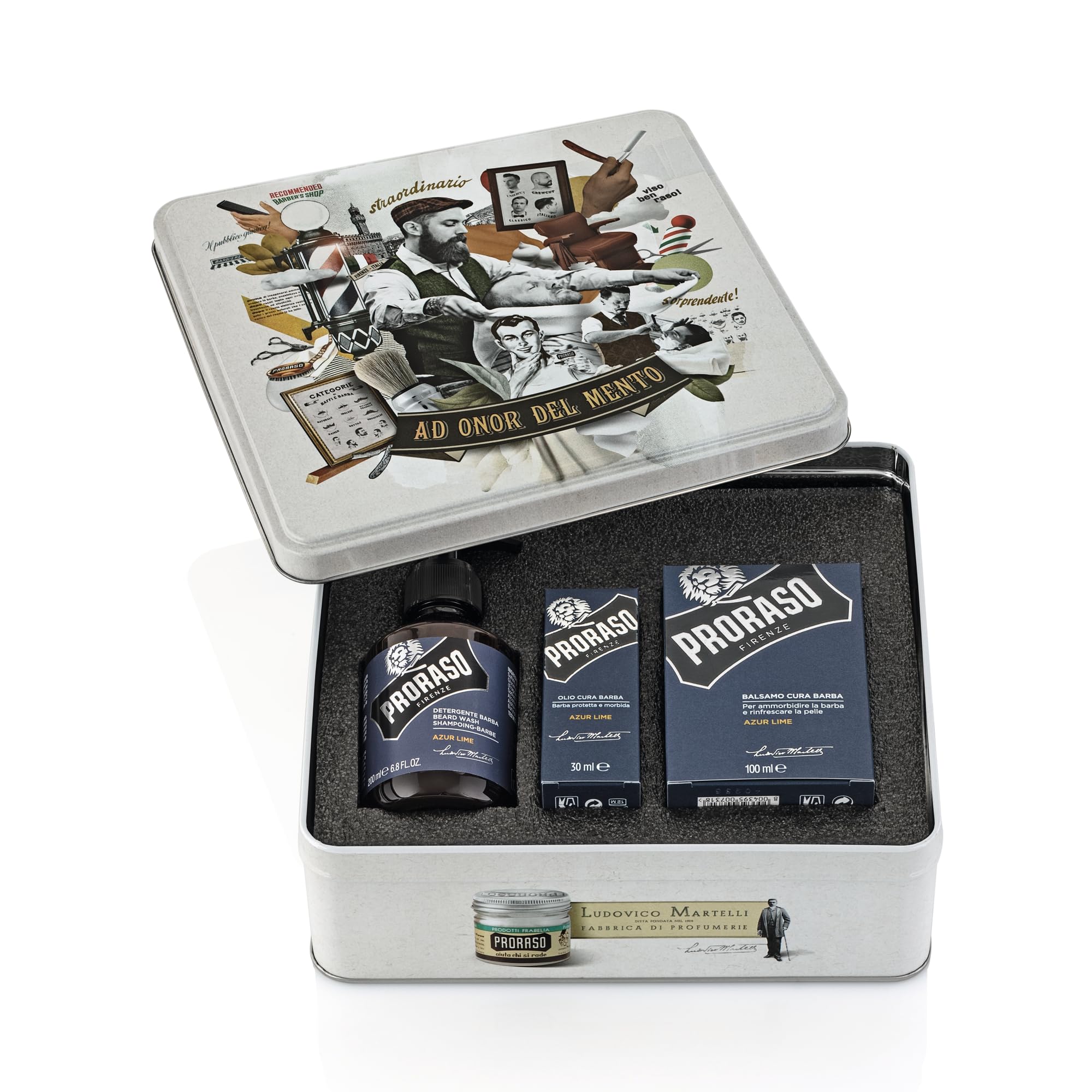 Proraso Set Barba Azur Lime, Set regalo uomo con Detergente Barba 200 ml, Olio Cura Barba 30 ml e Balsamo Cura Barba 100 ml, Cofanetto regalo uomo per la barba, Set regalo natale Made in Italy