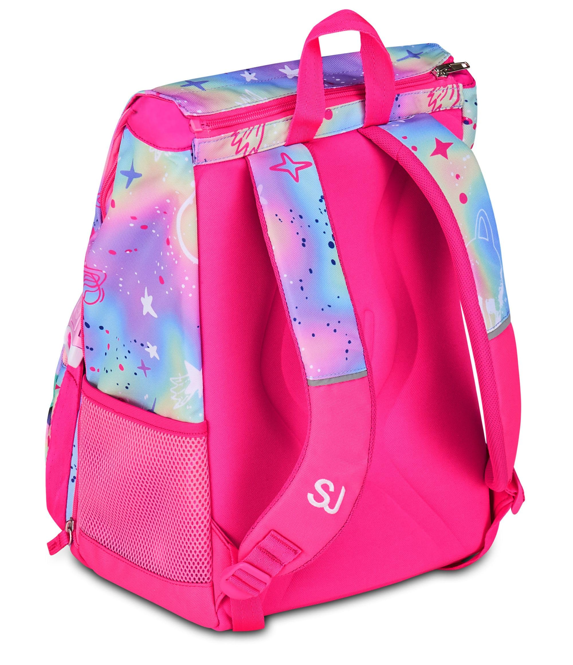 SJ GANG STYLE JAM GANG Zaino Scuola Estensibile Big CATLED, Fucsia, Zaino con Divisorio Interno, Tasca Superiore con Occhi LED, Tasca per Borraccia, 24 L, Zaino Scuola Elementare, Bambina