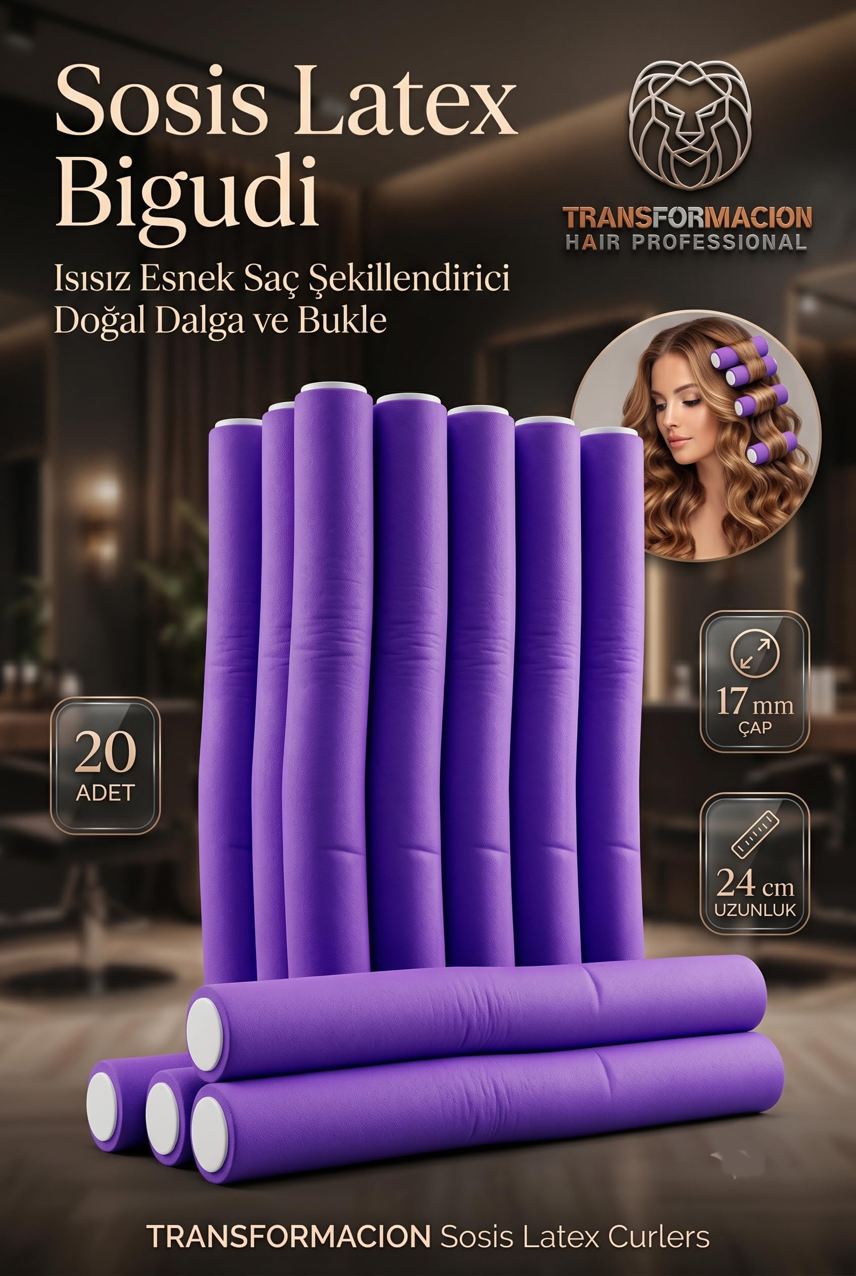 Transformacion 20'li Mega Set Sosis Bigudi 17mm | Kalın ve Dolgun Su Dalgası için Isısız Esnek Saç Şekillendirici 721915