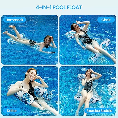 Miniatura 2 de 358 Pack Pool Hammock Upgrated Water Pool Floats, 4-in-1 (Hammock, Saddle, Lounge Chair, Drifter) Multi-Purpose Water Pool Float, Non-Stick PVC