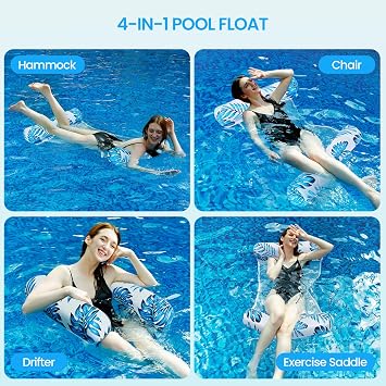 3/5 Pack Leaf Pattern Pool Hammock - Upgraded 4-in-1 Water Float (Hammock/Saddle/Lounge Chair/Drifter) with Free Waterproof Phone Pouch - Non-Stick PVC Pool Floats