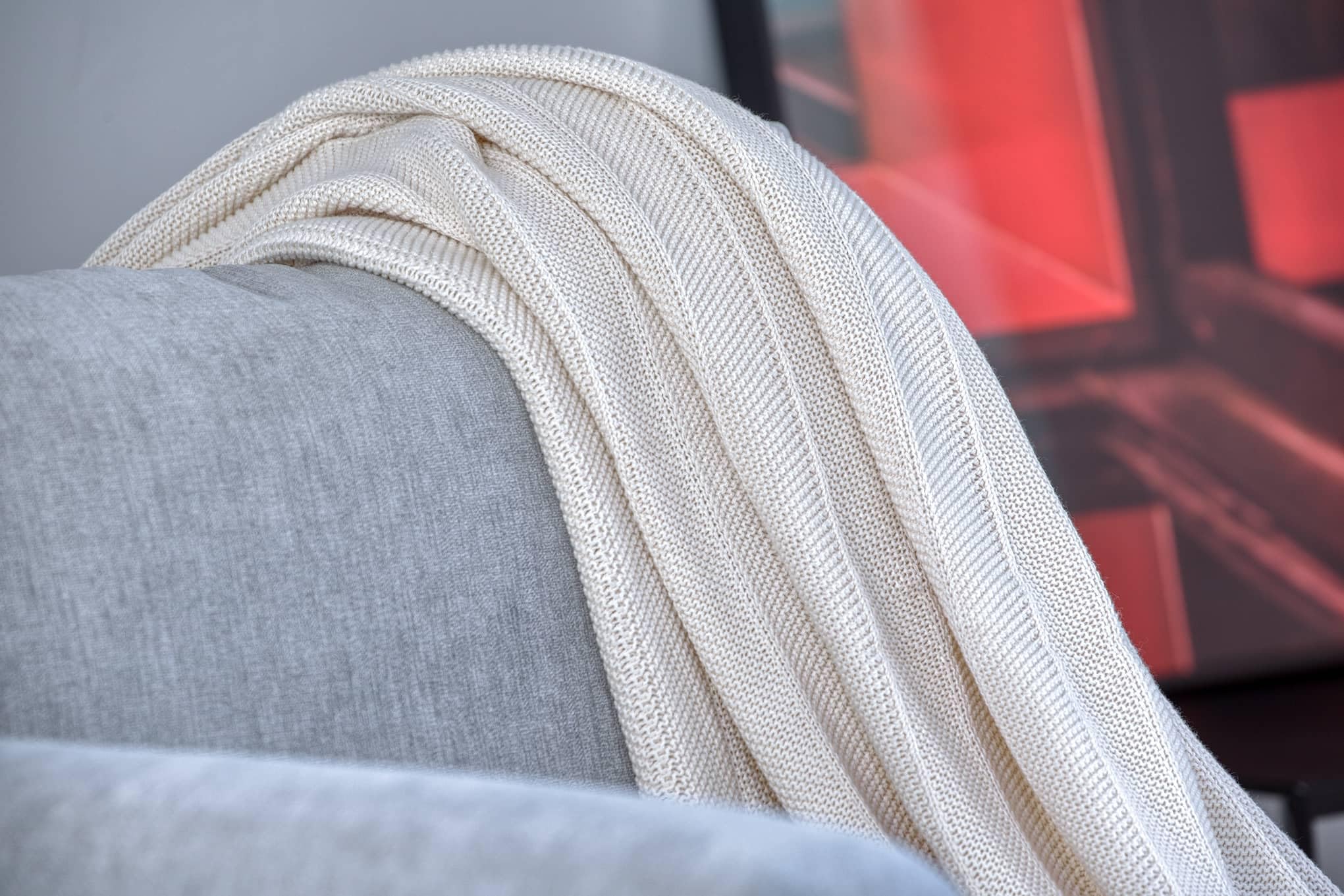 Manta Milo de Punto Fino, 150x200 cm, Arena (Beige), 100% algodón, Aspecto de Espiga