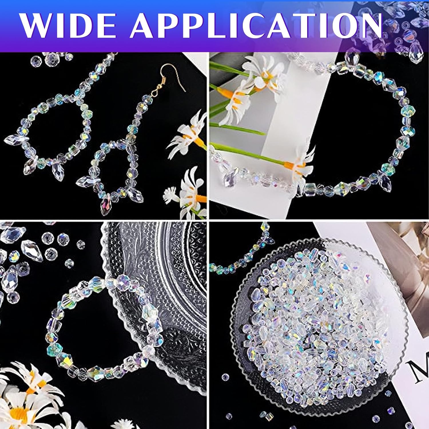 900Pcs Crystal Glass Beads - Clear Faceted 8mm/6mm/4mm Mixed With Storage Box for DIY Jewelry Bracelet Necklace Craft Making, Transparent