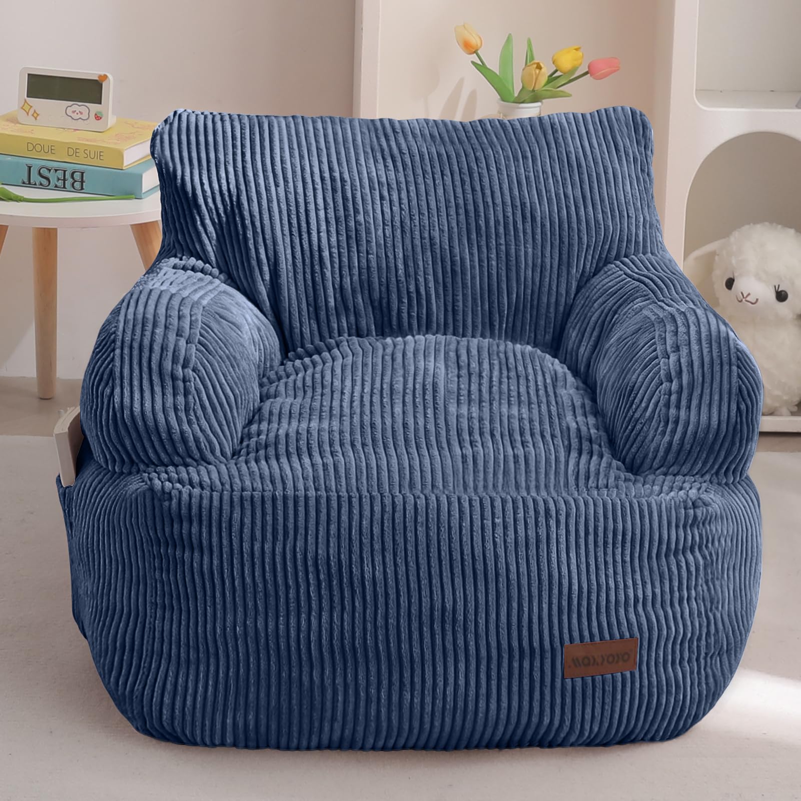 MAXYOYO Kids Bean Bag Chair, Stuffed Bean Bag Sofa, Dusty Blue, Standard