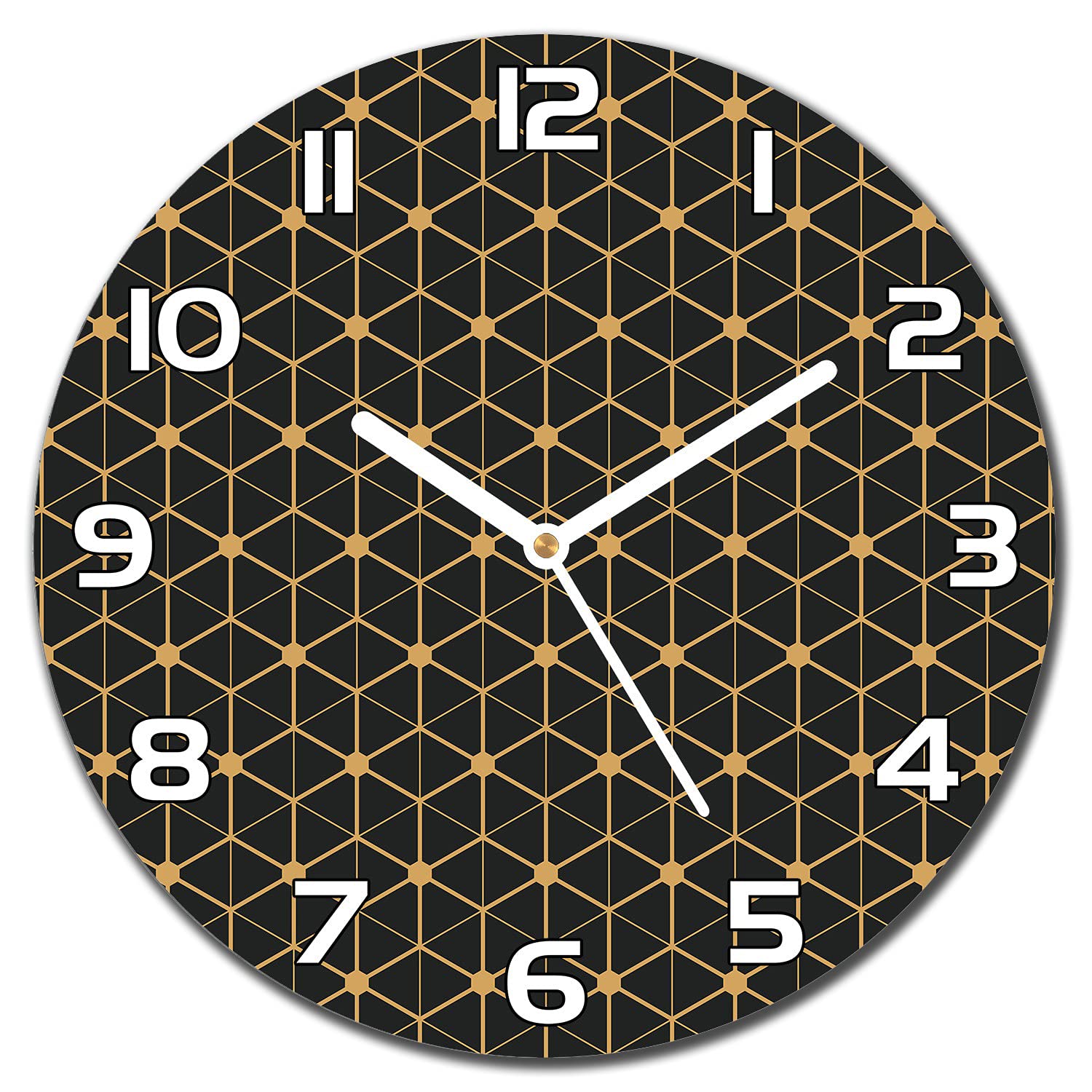 Horloge murale en verre de sécurité 30 cm avec aiguilles blanches et motif géométrique