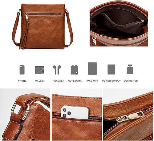 Miniatura 5 de Juego de 3 bolsas de cuero de lujo, bolso cruzado grande y moderno, bolso cruzado suave y cartera Negro