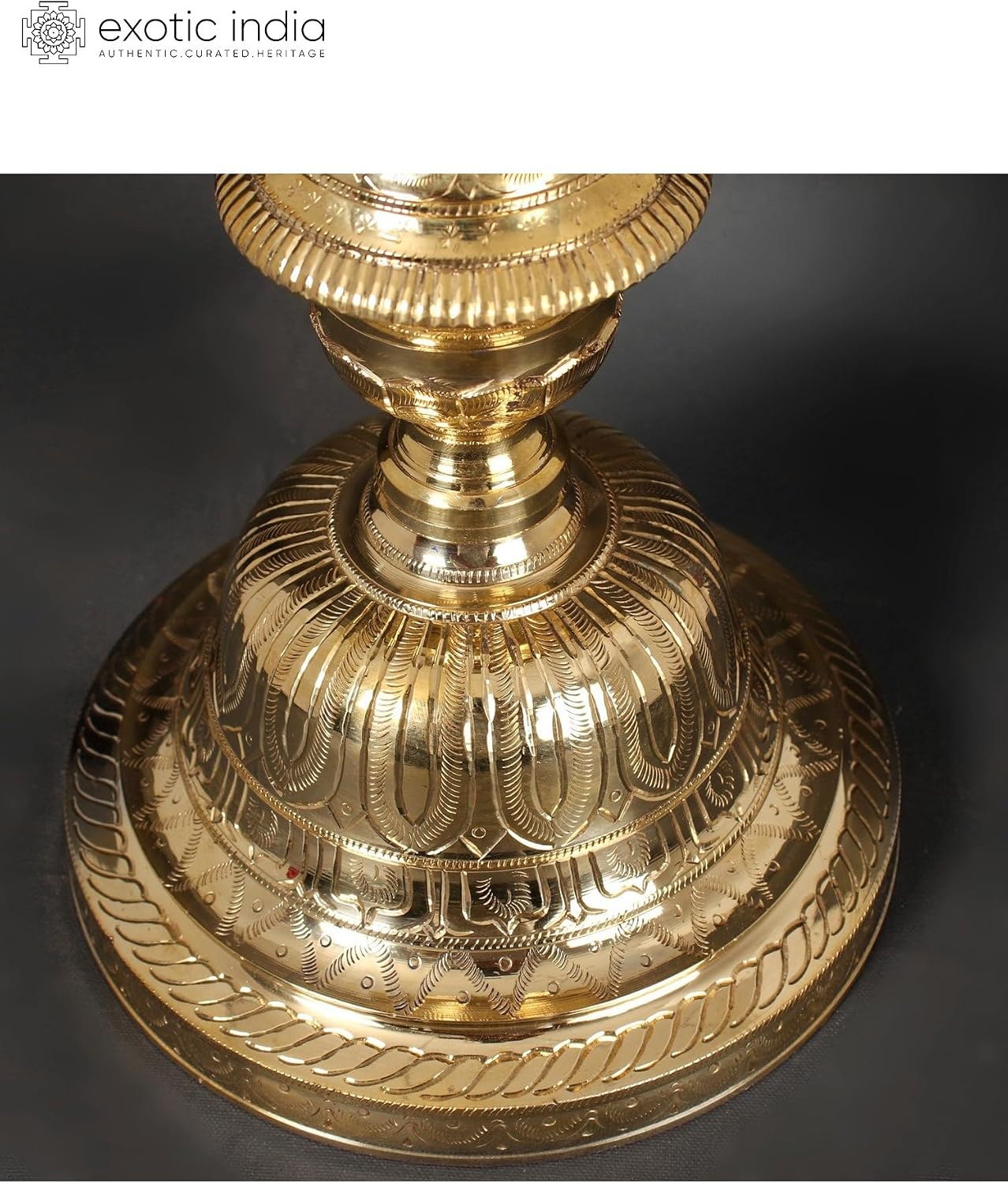 Exotic India 24" Lord Ganesha Standing Brass Oil Lamp Traditional Indian Deepam Stand for Home Entrance and Luxury Interior Decor