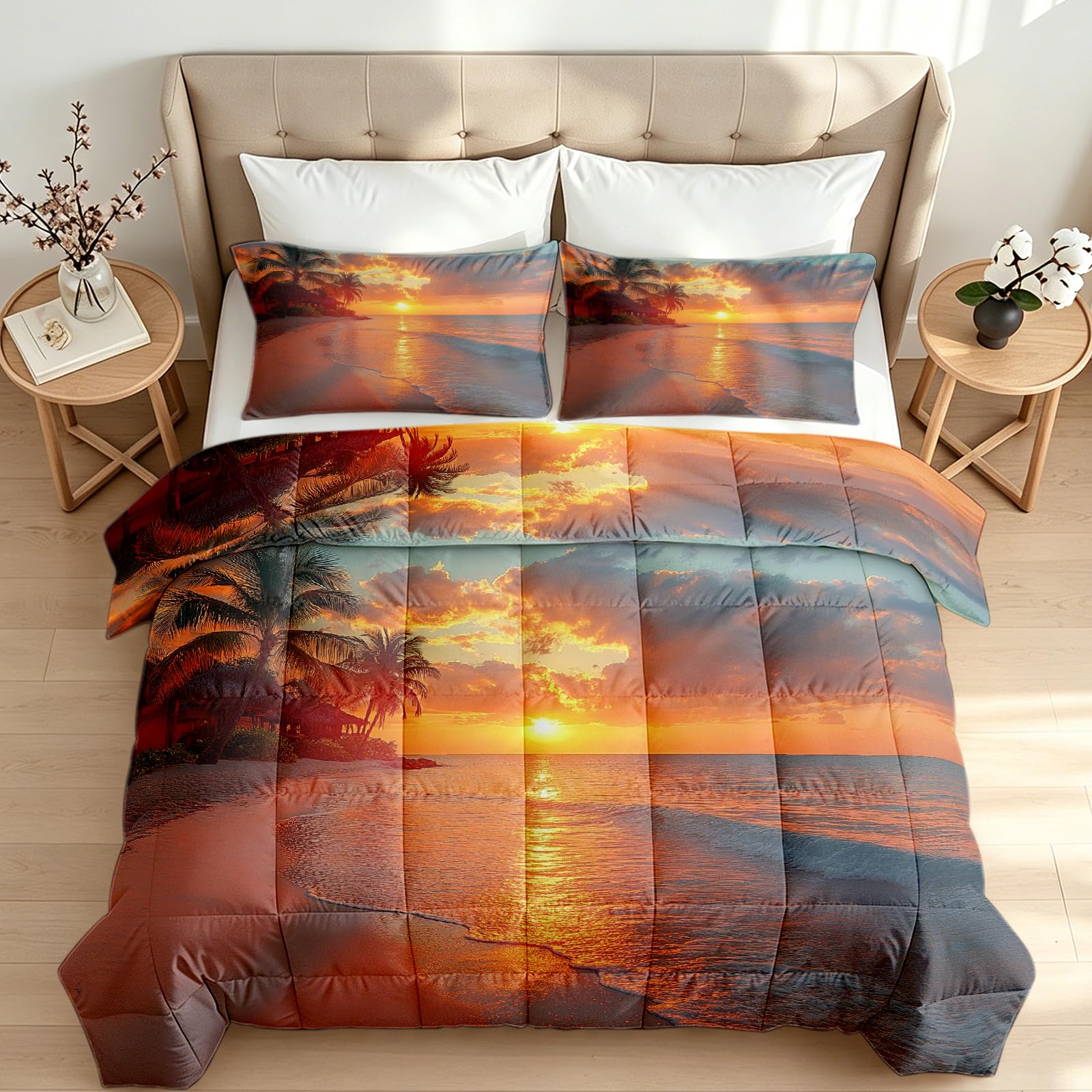 Sommerdecke 155x220 Tropische Sandstrand Waschbar Bettdecke Ohne Bezug