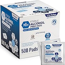 MED PRIDE Alcohol Prep Pads, Medical-Grade, Sterile, Individually-Wrapped, Medium Square Size, 2ply (500 Count (Pack of 1))