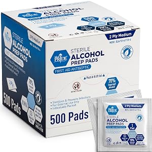MED PRIDE Alcohol Prep Pads Medical-Grade Sterile Individually-Wrapped Medium Square Size 2ply 500 Count Pack of 1