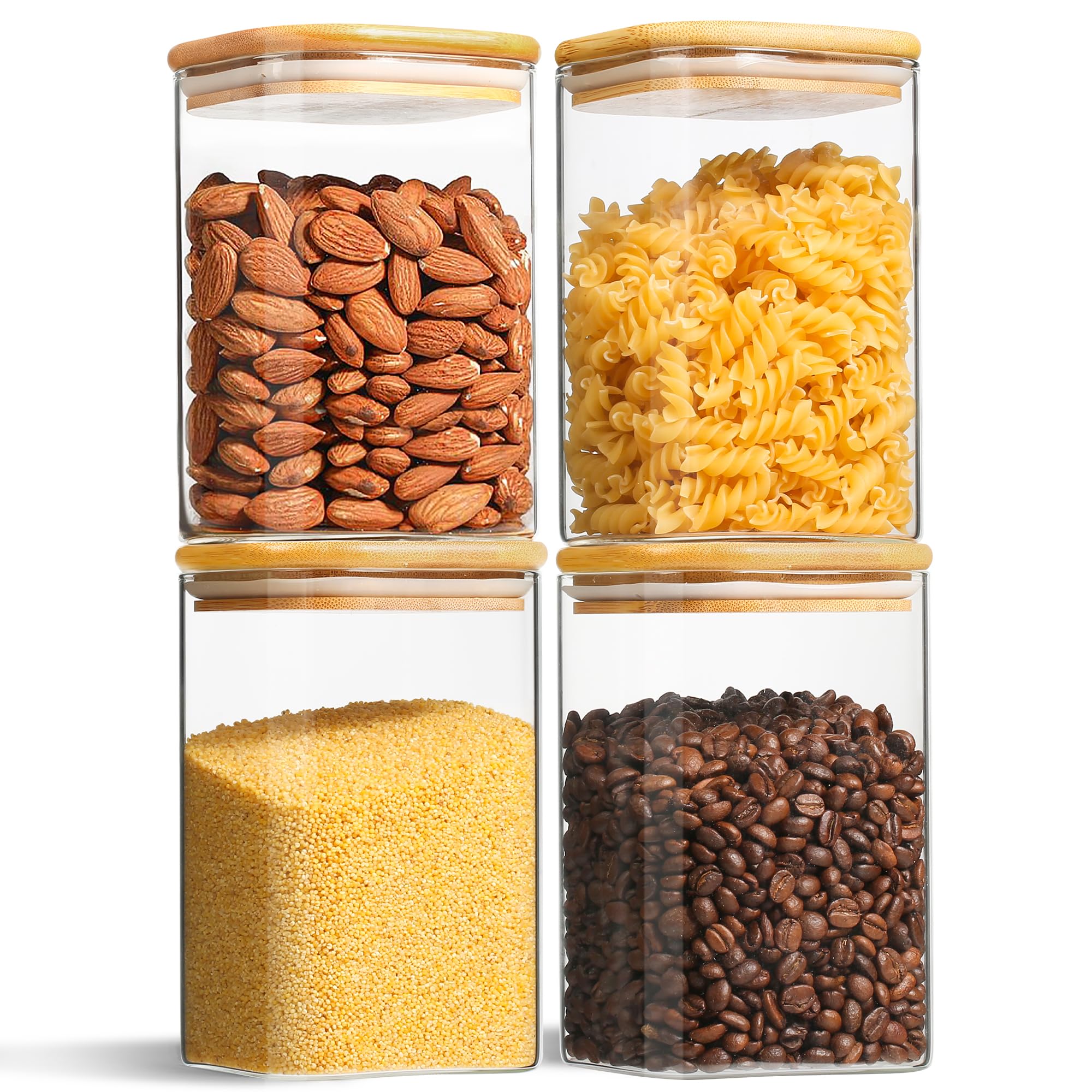 Produktbild von FoiiLiio 500ML Vorratsdosen Glas 8er Set Vorratsgläser Mit Deckel Eckig Vorratsglas Mit Holzdeckel Luftdicht Vorratsbehälter Set Glas Aufbewahrungsgläser Küche Für Gewürze, Nuss, Körner