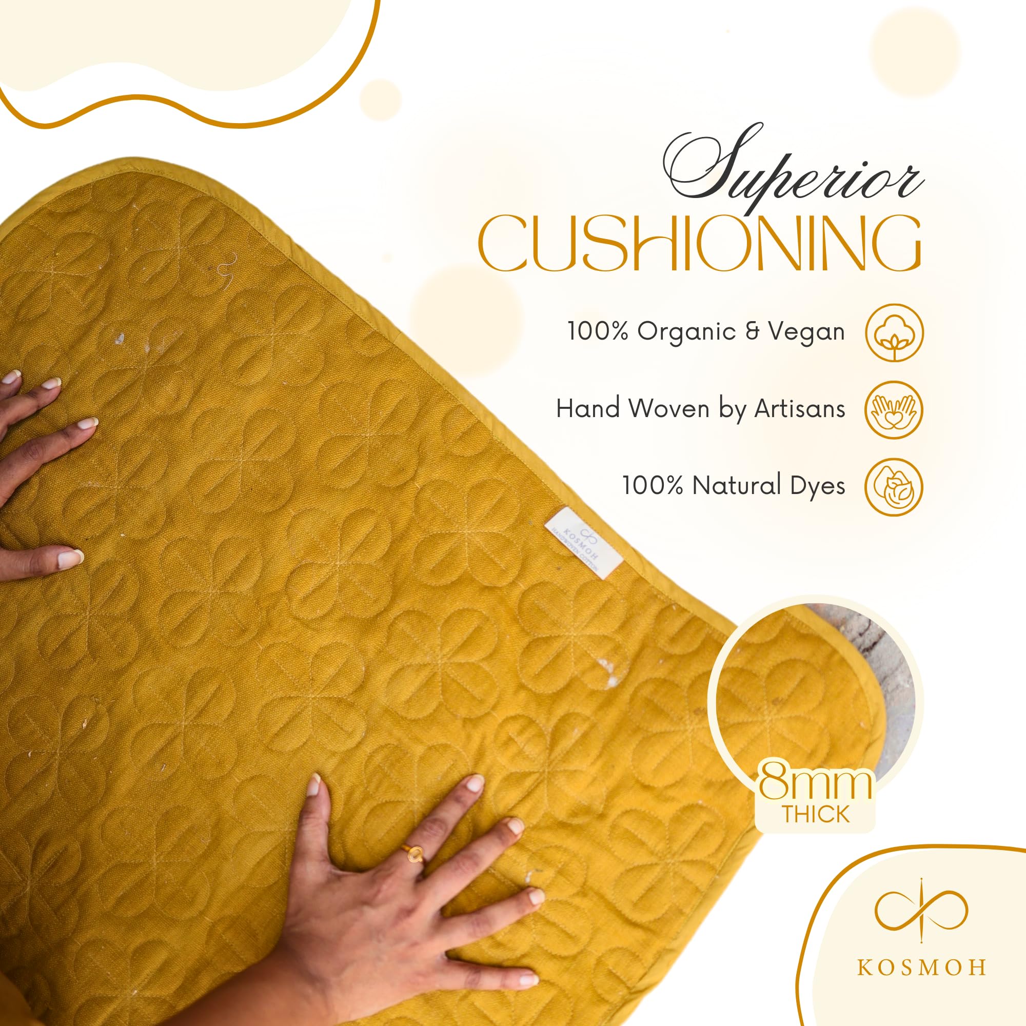 Tappetino da Yoga in Cotone Organico al 100% - Tappetino da Yoga Pieghevole Antiscivolo con Telaio a Mano Accessorio per Il Fitness Tappeto da Meditazione 72"x26" per Uso Interno ed Esterno