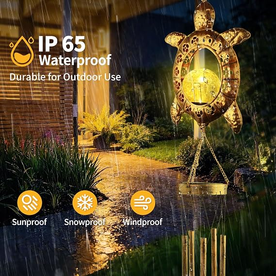 Sea Turtle Solar Lights Outdoor Decor Crackle Glass Ball Solar Turtle Wind Chimes for Outside Unique Gifts for Women Birthday Gardening Gift Housewarming Ornament for Patio Yard Garden Decor