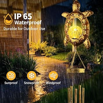 Sea Turtle Solar Lights Outdoor Decor Crackle Glass Ball Solar Turtle Wind Chimes for Outside Unique Gifts for Women Birthday Gardening Gift Housewarming Ornament for Patio Yard Garden Decor