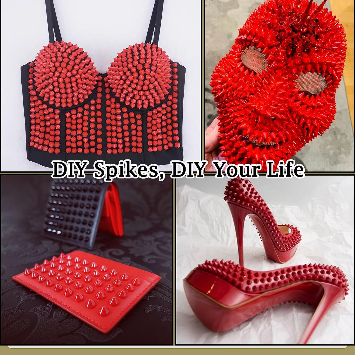 Spike for Crafts Stude for Clothing, 1/2 Yard Red Spike Stud with Glue, Cone Flatback Plastic Trim Mesh for Holloween Party Decoration Costume DIY Crafts image 5