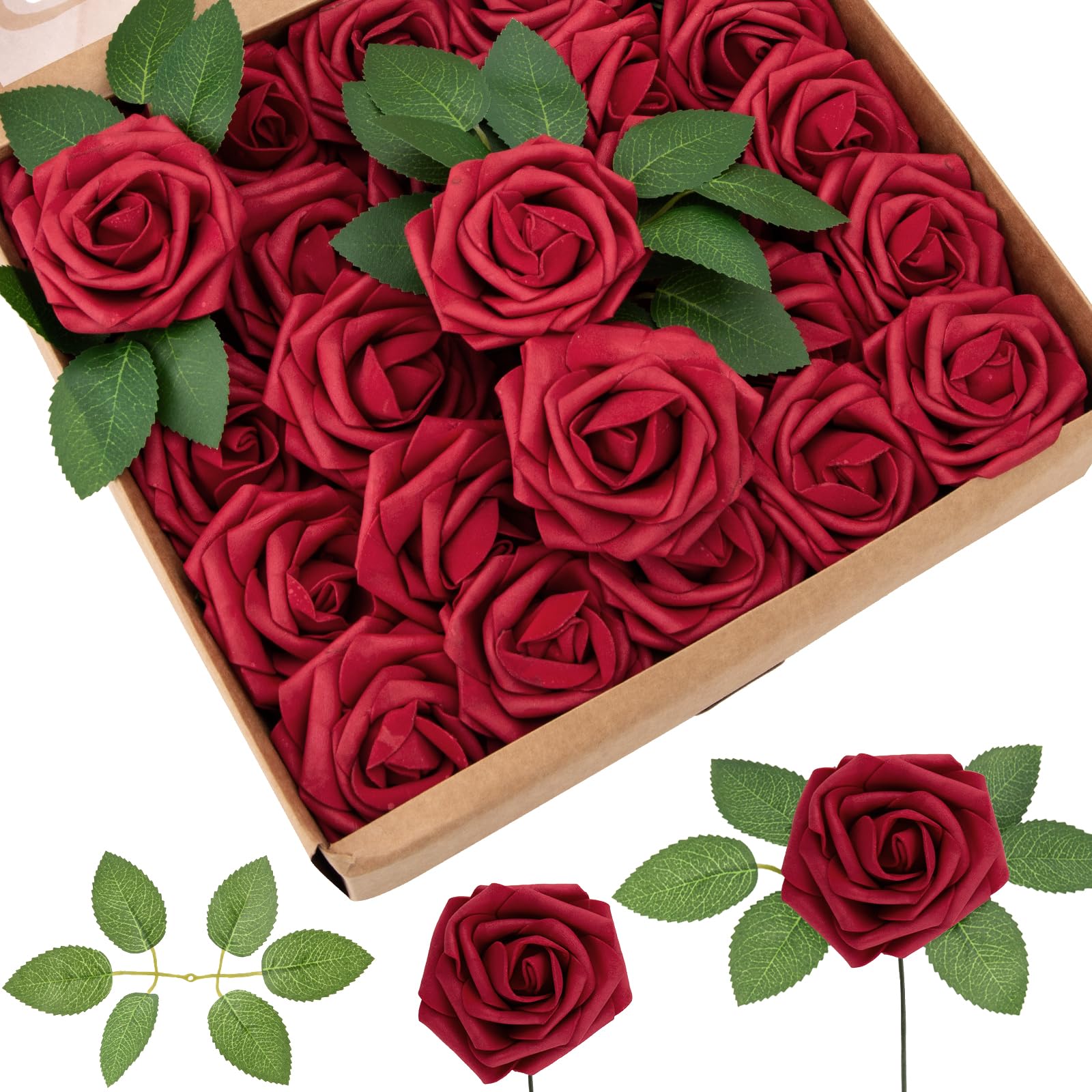 Roses artificielles haut de gamme lot de 100 fleurs rouges realistes en mousse douce Cliselda