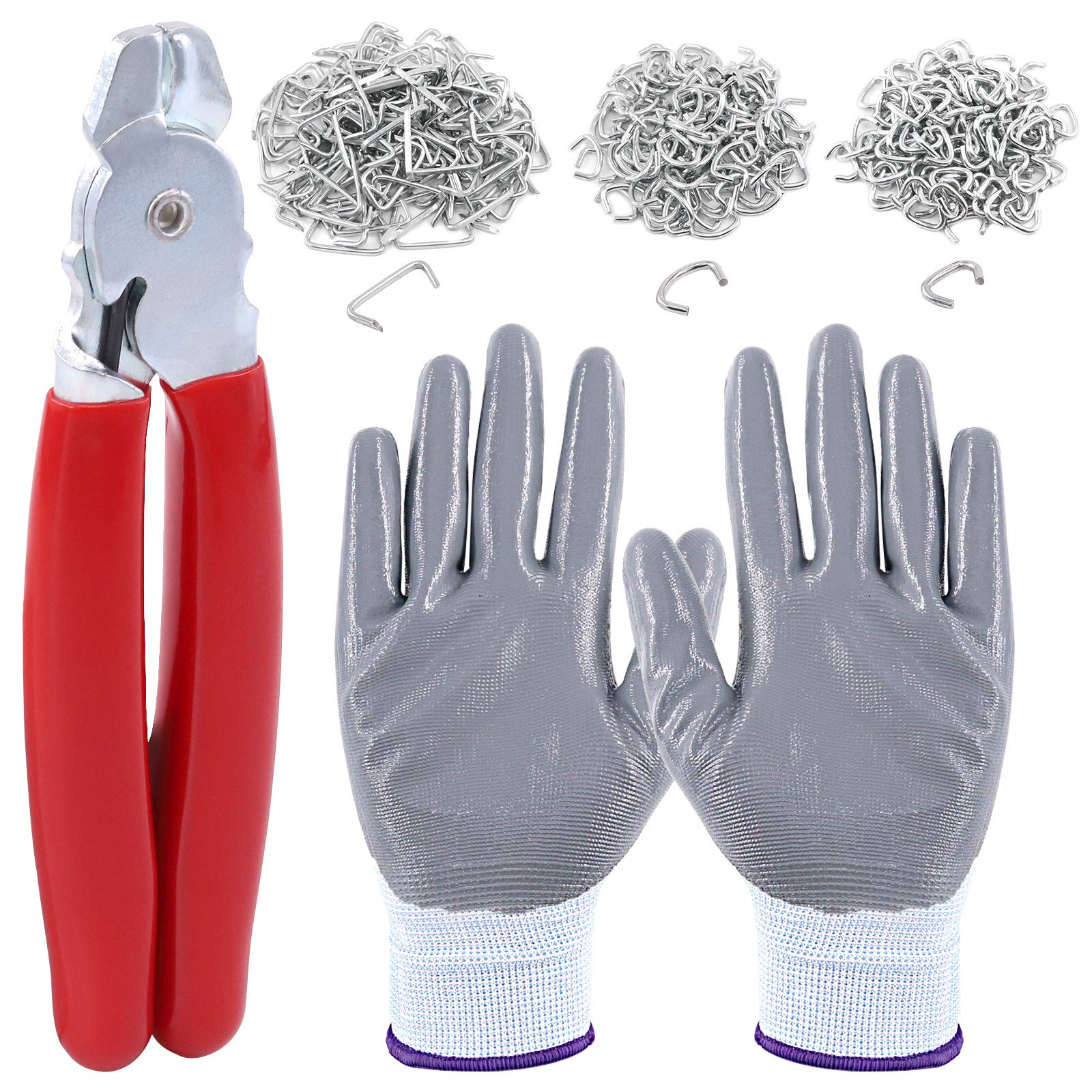Rustark Straight Hog Ring Pliers Set including 360 Pcs Galvanized Hog Rings, 3/8", 3/4"