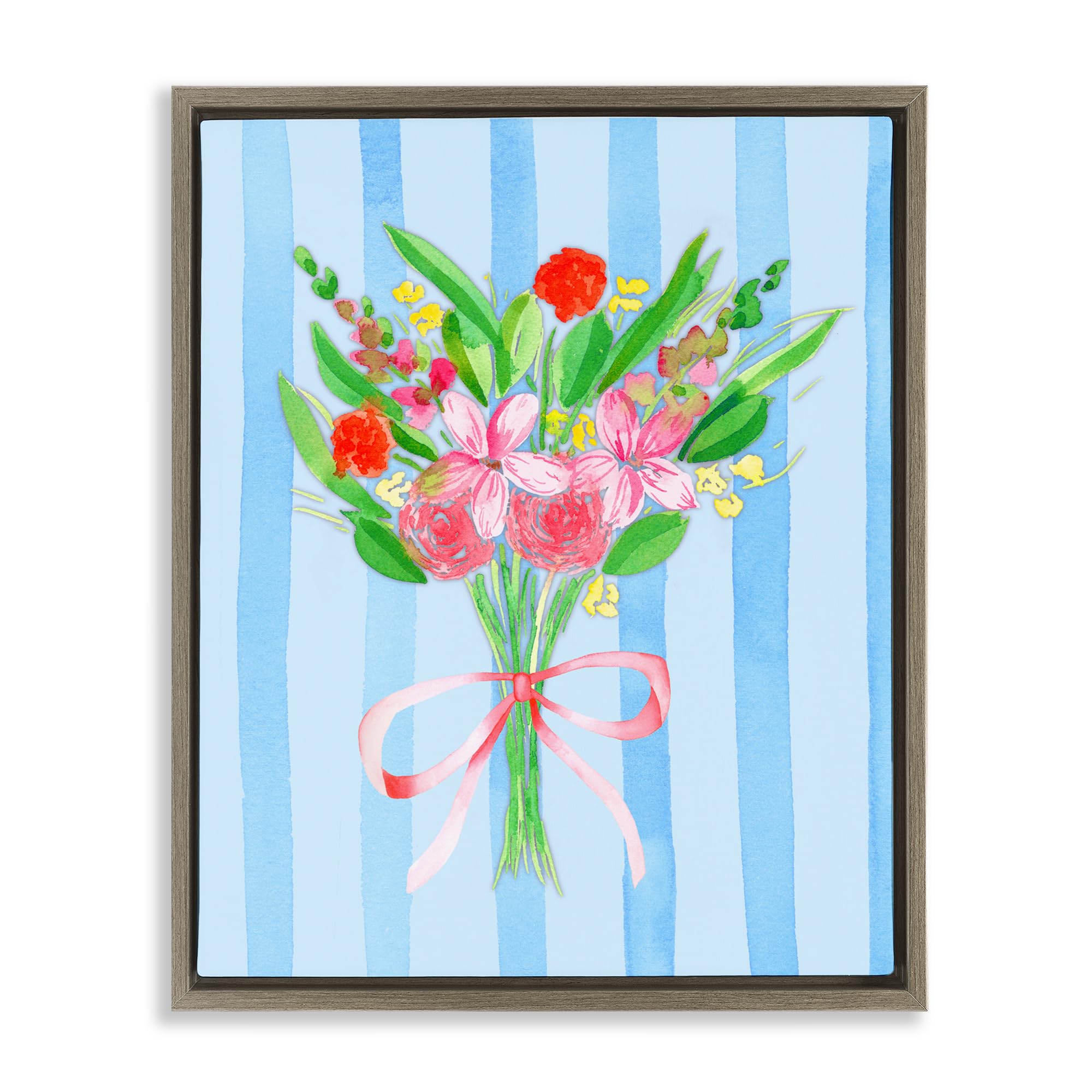 Stupell Industries Montalcino Elm (Textured) 'Blue And Pink Bouquet & Bow'| Floating Frame Canvas Art