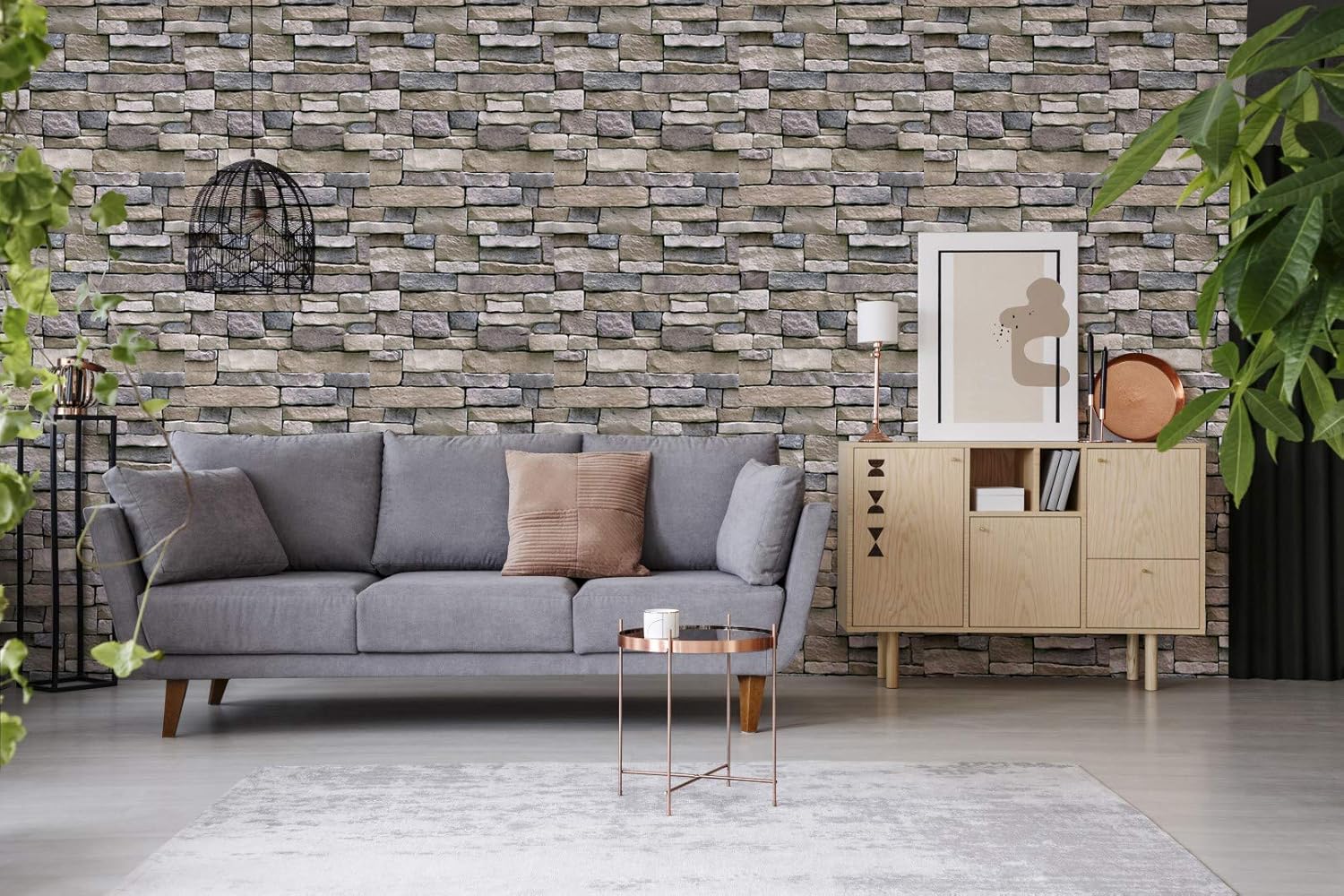 Brick Stone Wallpaper Peel and Stick Self-Adhesive Wallpaper Faux Textured Stone Wall Look Rustic Brick Removable Wallpaper for Home Decaration 17.7''x393''