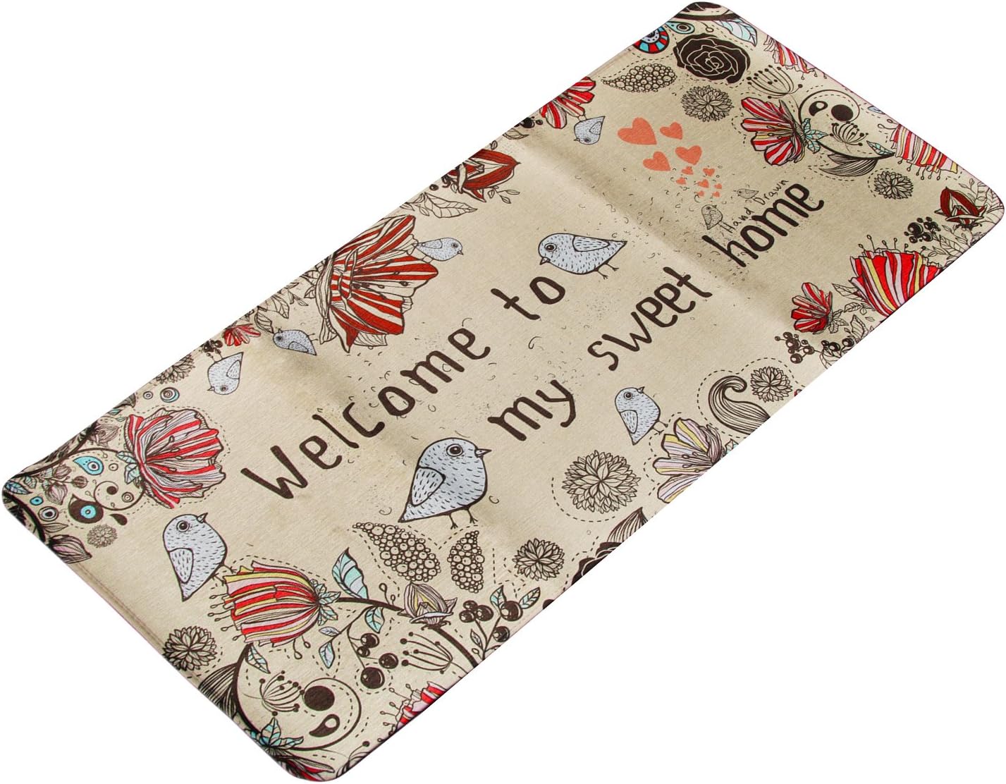 LLRY Washable Kitchen Floor Flannel Rug Non-slip Bath Mat Carpet Door Mats Super Absorbent (Bird, 50x80CM)