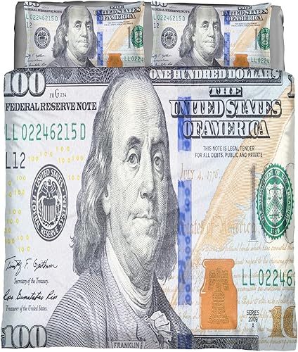 Pardick Juego de edredón tamaño Queen con billetes de 100 dólares, ultra suave, juego de edredón ligero para todas las estaciones, fundas de