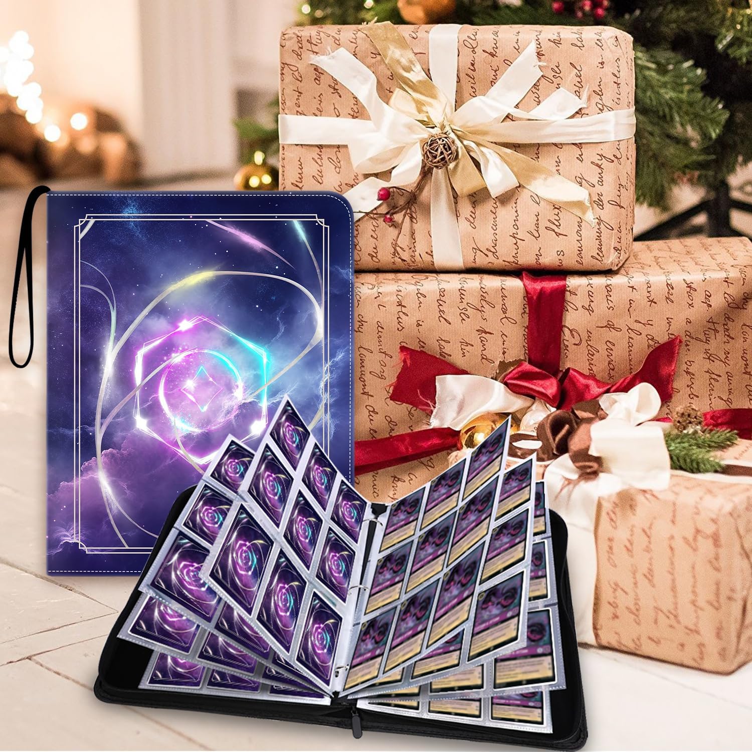 Card Binder for Lorcana Cards, Premium 9 Pocket Trading Card Album Fits 900 Cards with 50 Removable Sleeves Compatible with TCG, MTG, Sports, Game Trading Cards (Purple)